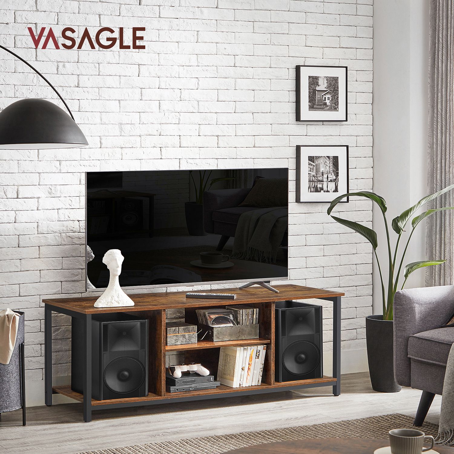 TV cabinet with open compartments 40 x 120 x 50 cm vintage brown-black - Image 2