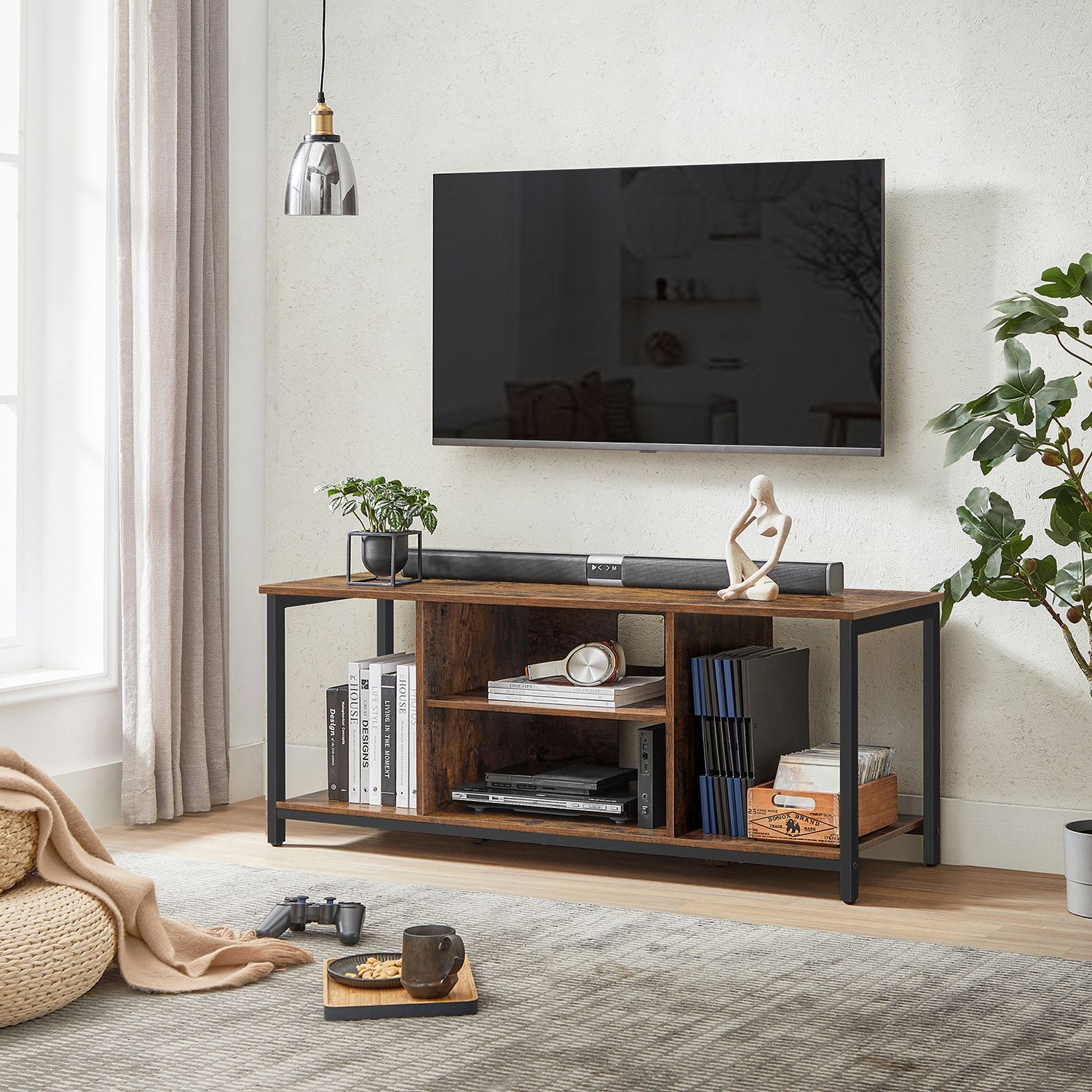 TV cabinet with open compartments 40 x 120 x 50 cm vintage brown-black - Image 5