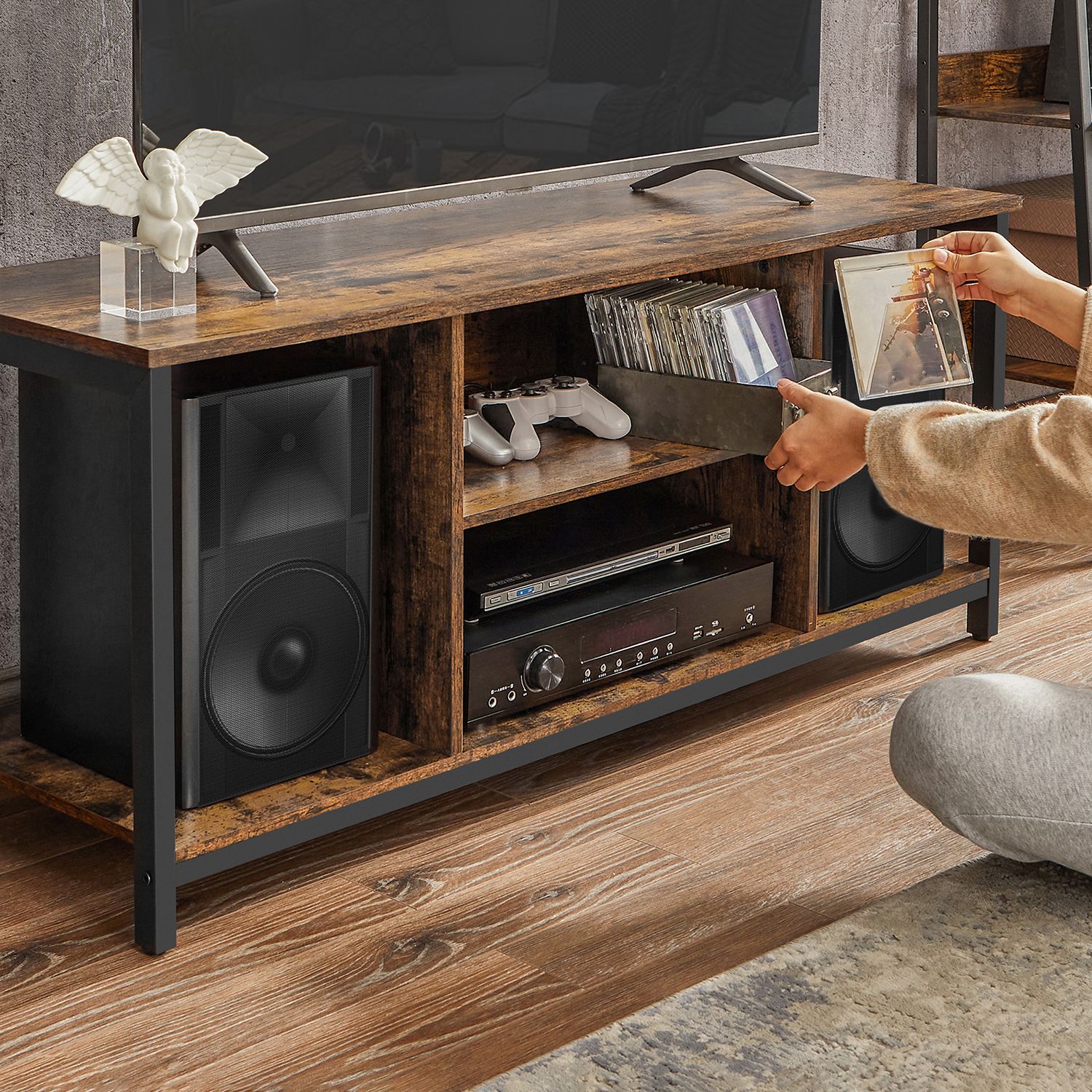 TV cabinet with open compartments 40 x 120 x 50 cm vintage brown-black - Image 3