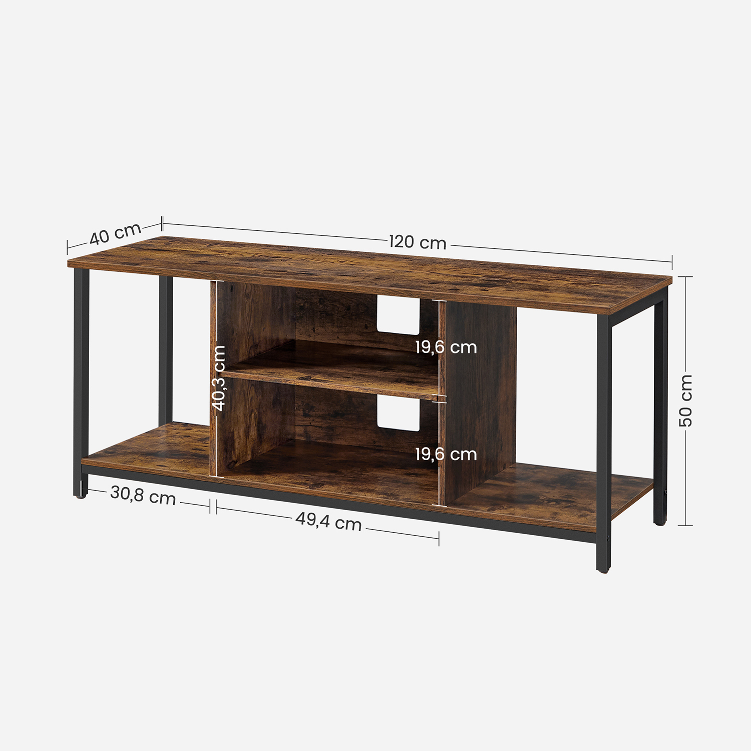 TV cabinet with open compartments 40 x 120 x 50 cm vintage brown-black - Image 4
