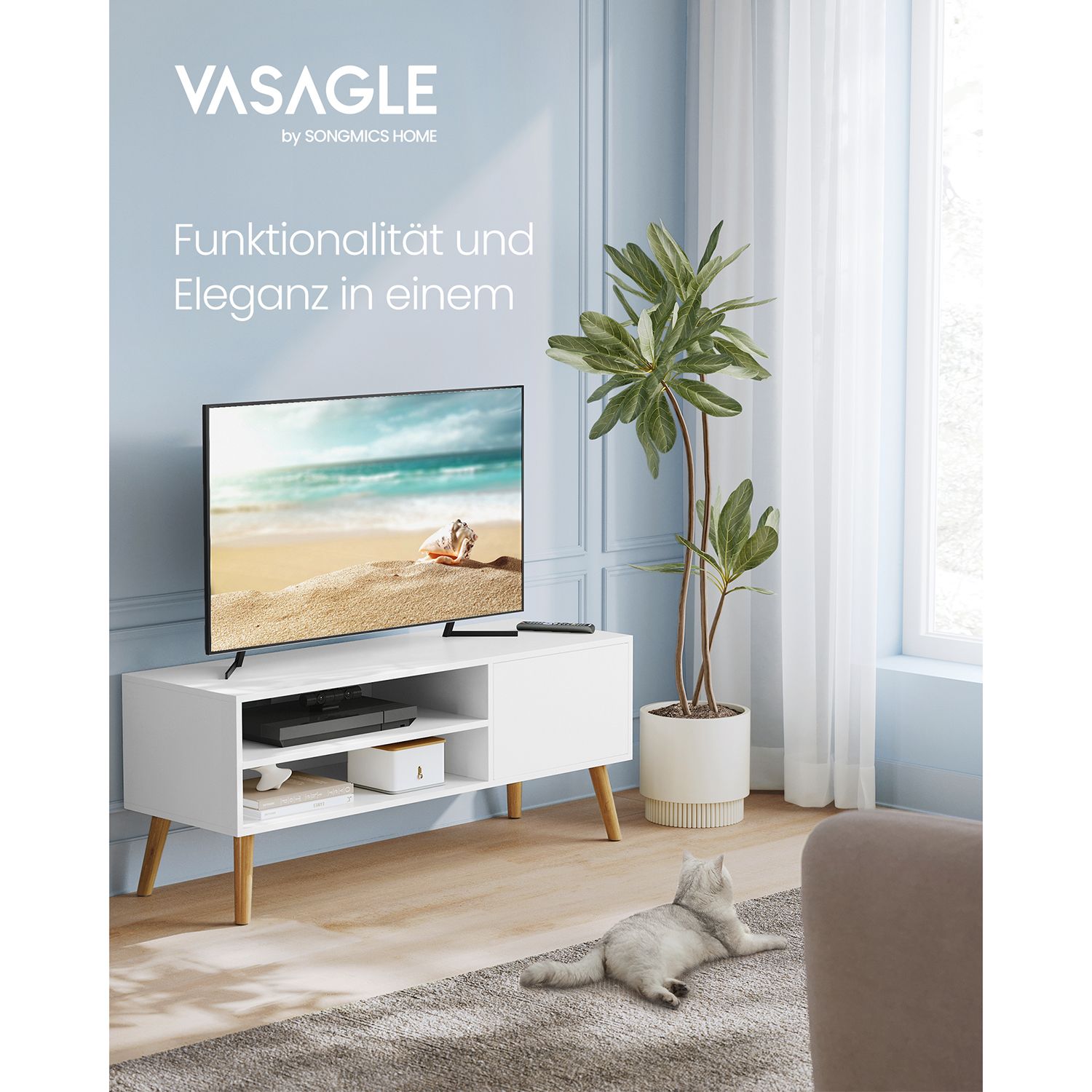 TV Cabinet Lowboard TV Cabinet for TVs up to 55 Inches 120 cm Long TV Stand for Living Room Industrial Design White - Image 2