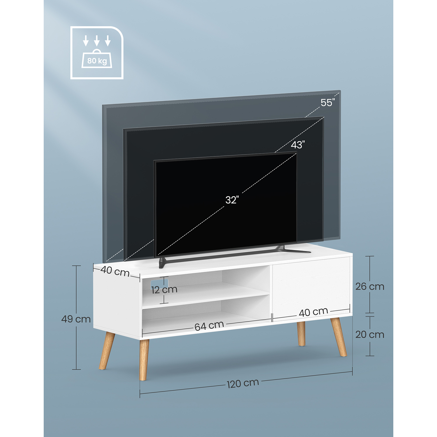 TV Cabinet Lowboard TV Cabinet for TVs up to 55 Inches 120 cm Long TV Stand for Living Room Industrial Design White - Image 5
