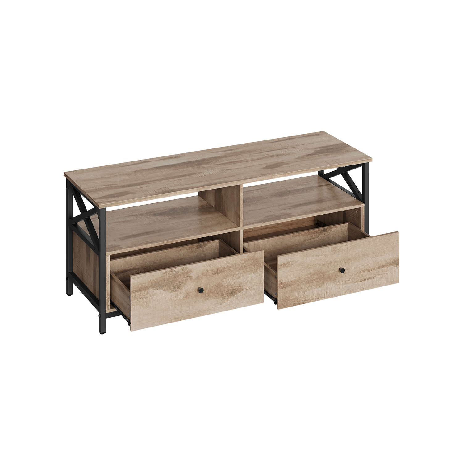 TV cabinet 120 cm long with 2 drawers and 2 open compartments