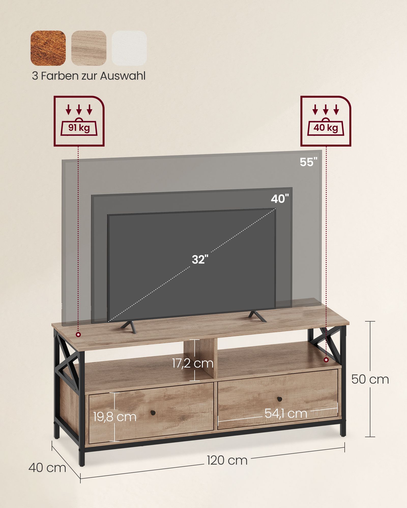 TV cabinet 120 cm long with 2 drawers and 2 open compartments - Image 5