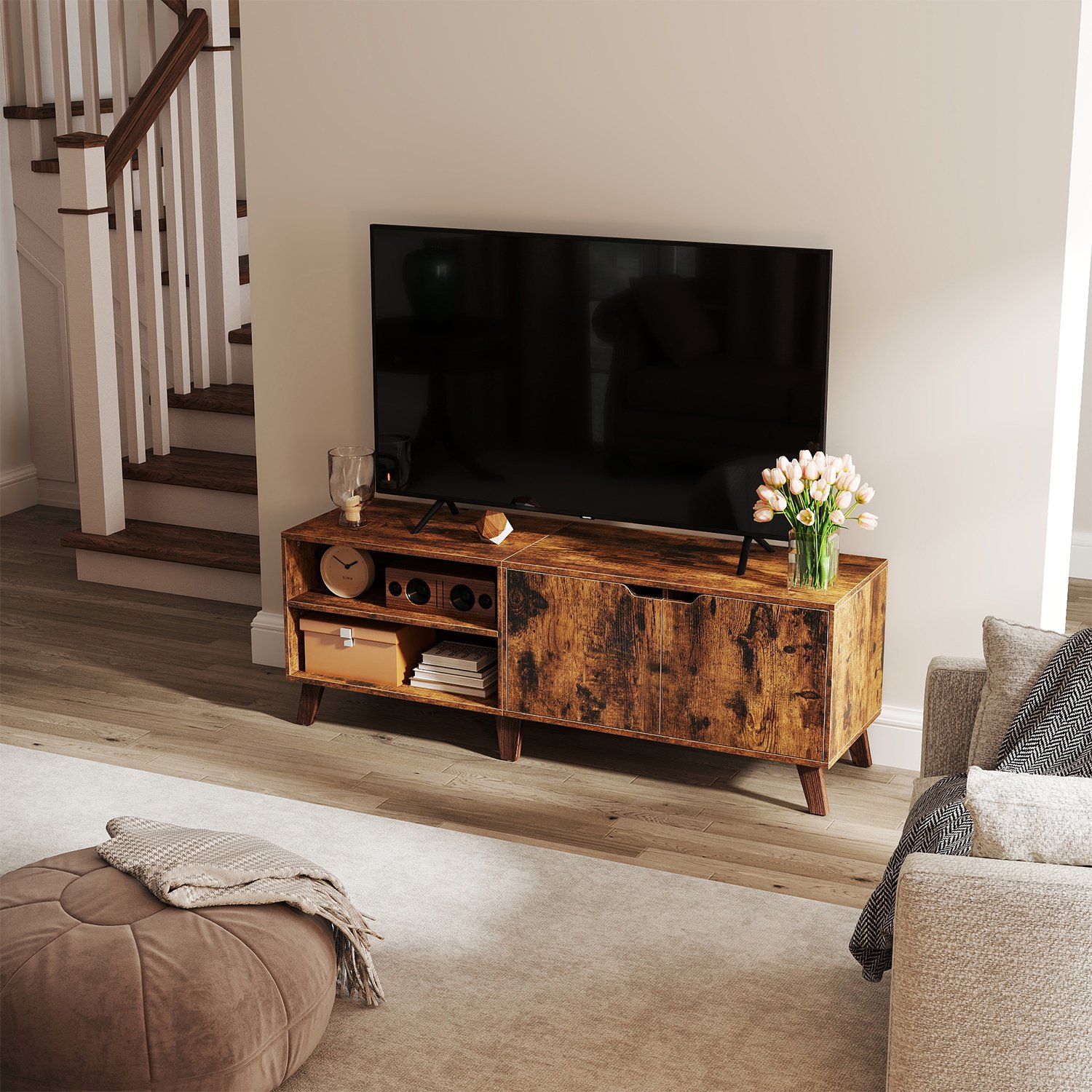 TV cabinet, TV table with 2 doors, 140 cm long - Image 3