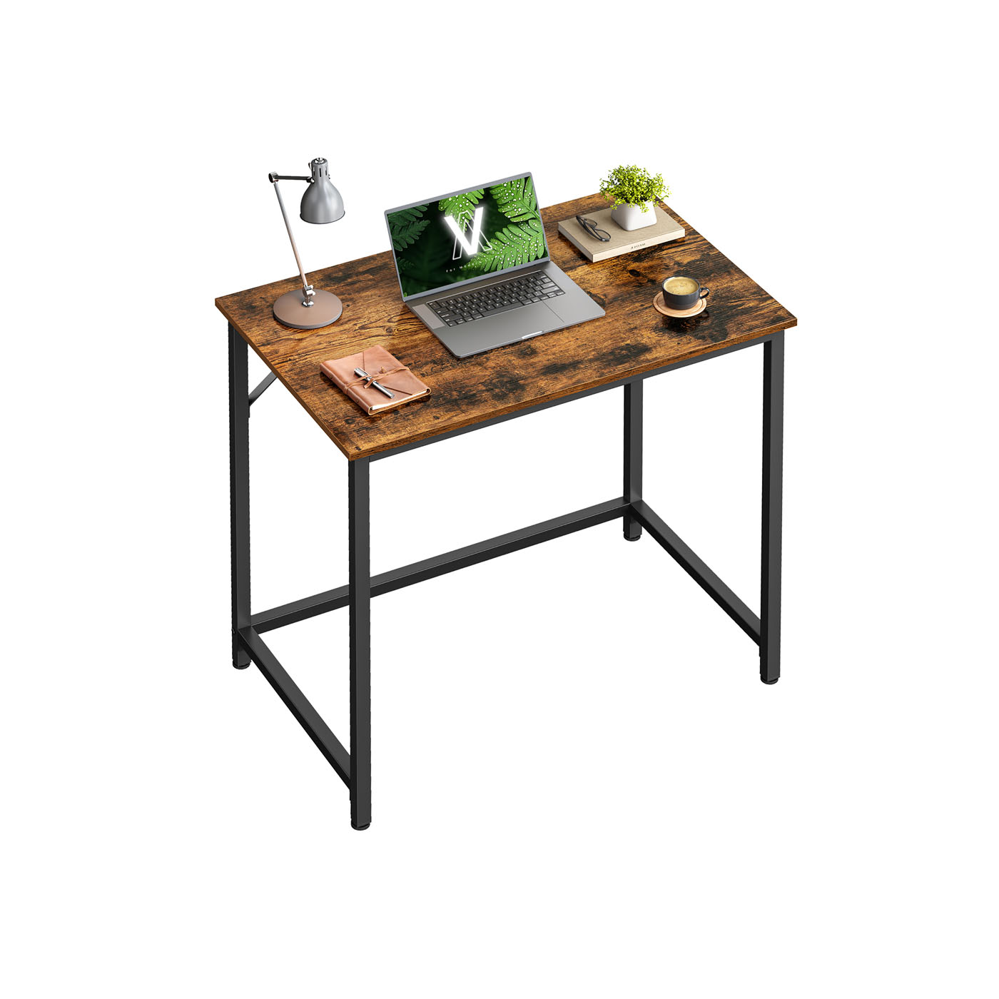 Skrivebord, computerbord, lille kontorborde, 80 x 50 x 75 cm, arbejdsværelse, hjemmekontor, enkel samling, stål, industrielt design, rustik brun og sort