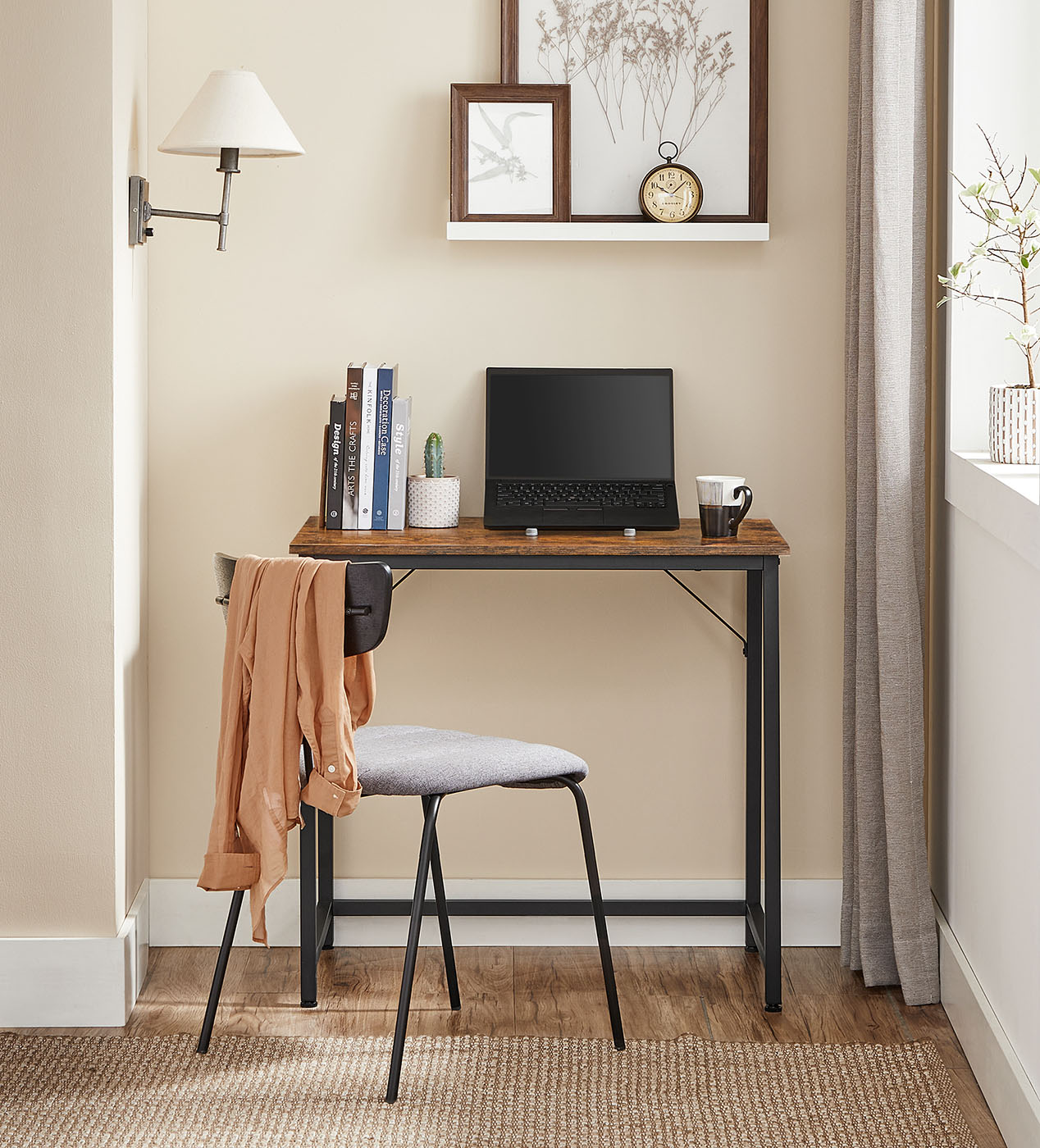 Skrivebord, computerbord, lille kontorborde, 80 x 50 x 75 cm, arbejdsværelse, hjemmekontor, enkel samling, stål, industrielt design, rustik brun og sort - Billede 2