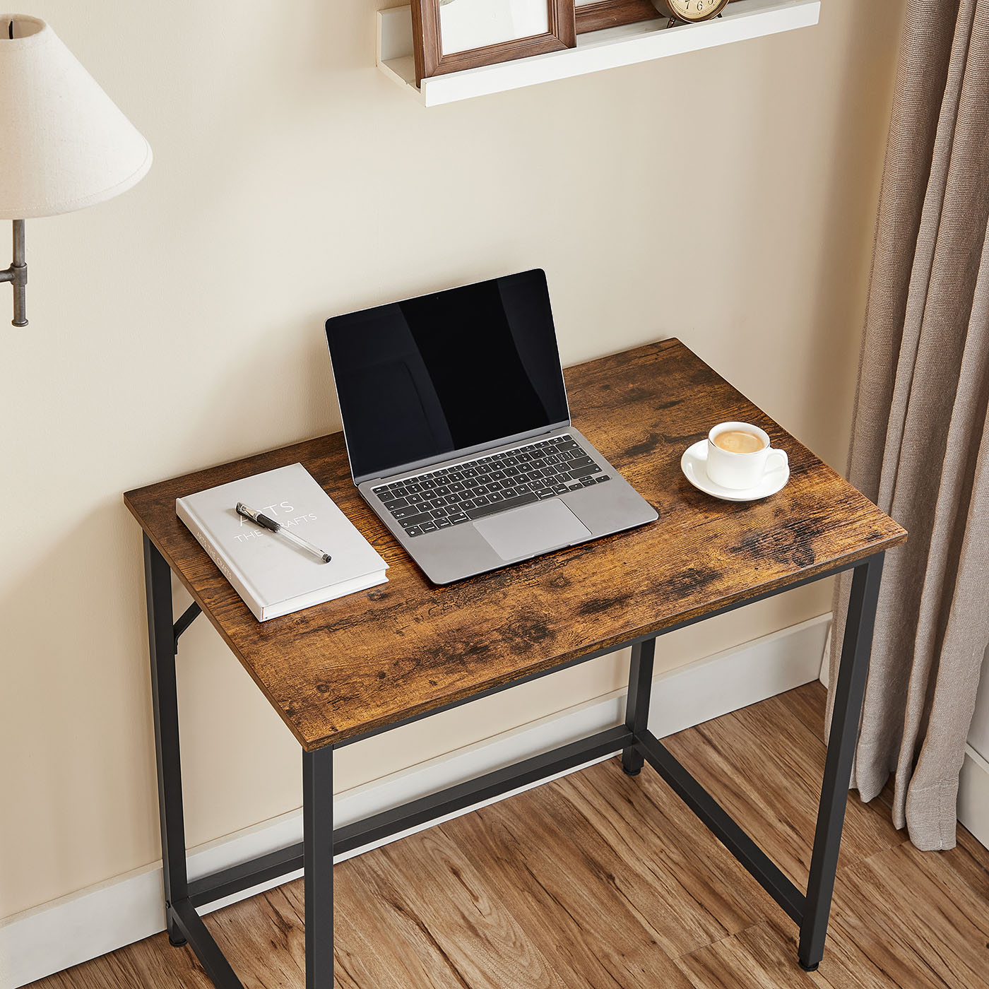 Skrivebord, computerbord, lille kontorborde, 80 x 50 x 75 cm, arbejdsværelse, hjemmekontor, enkel samling, stål, industrielt design, rustik brun og sort - Billede 3