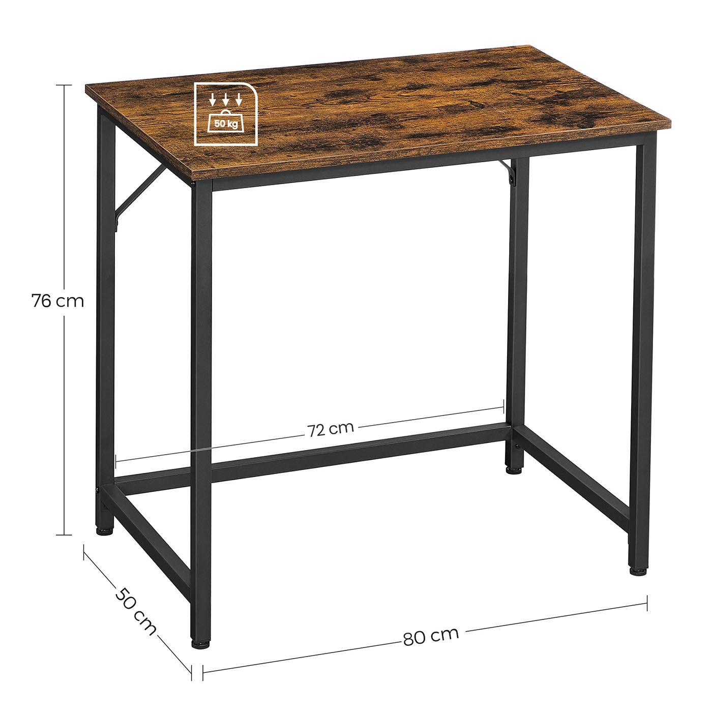 Skrivebord, computerbord, lille kontorborde, 80 x 50 x 75 cm, arbejdsværelse, hjemmekontor, enkel samling, stål, industrielt design, rustik brun og sort - Billede 5