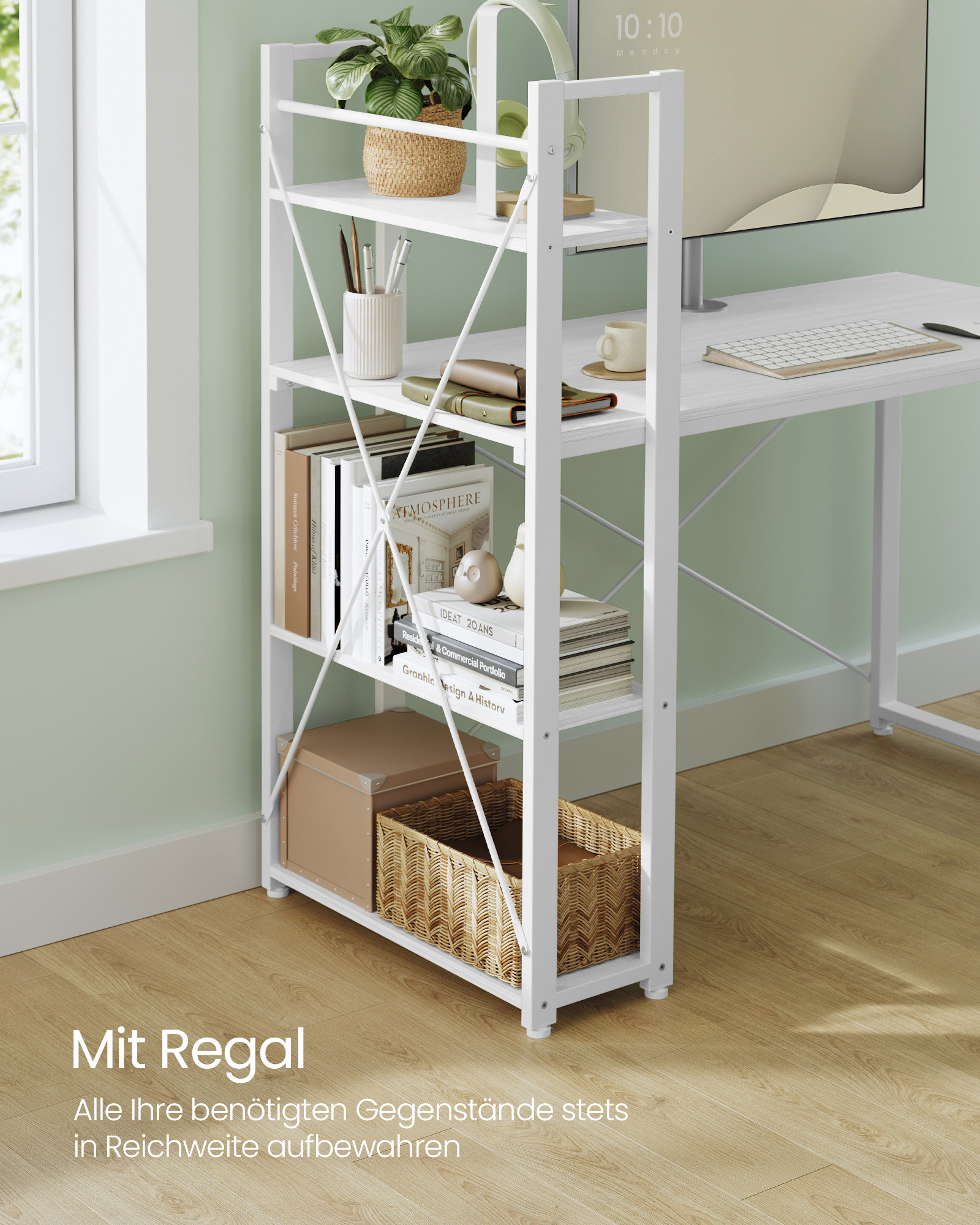 Desk with shelves 120 cm wide maple white - Image 3