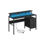 Desk with drawers and monitor stand ebony black