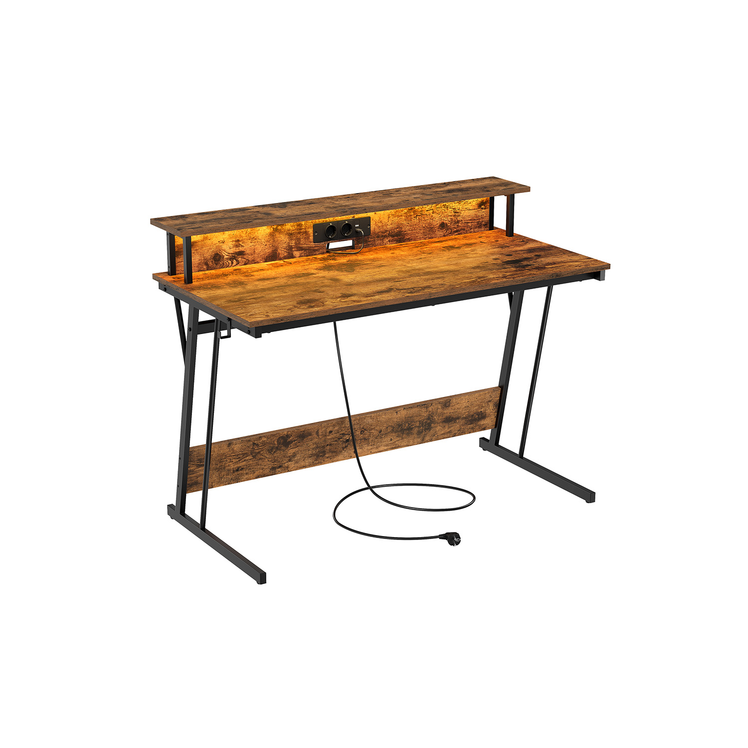 Skrivebord med strømskinne 60 x 120 x 76 cm vintage brun