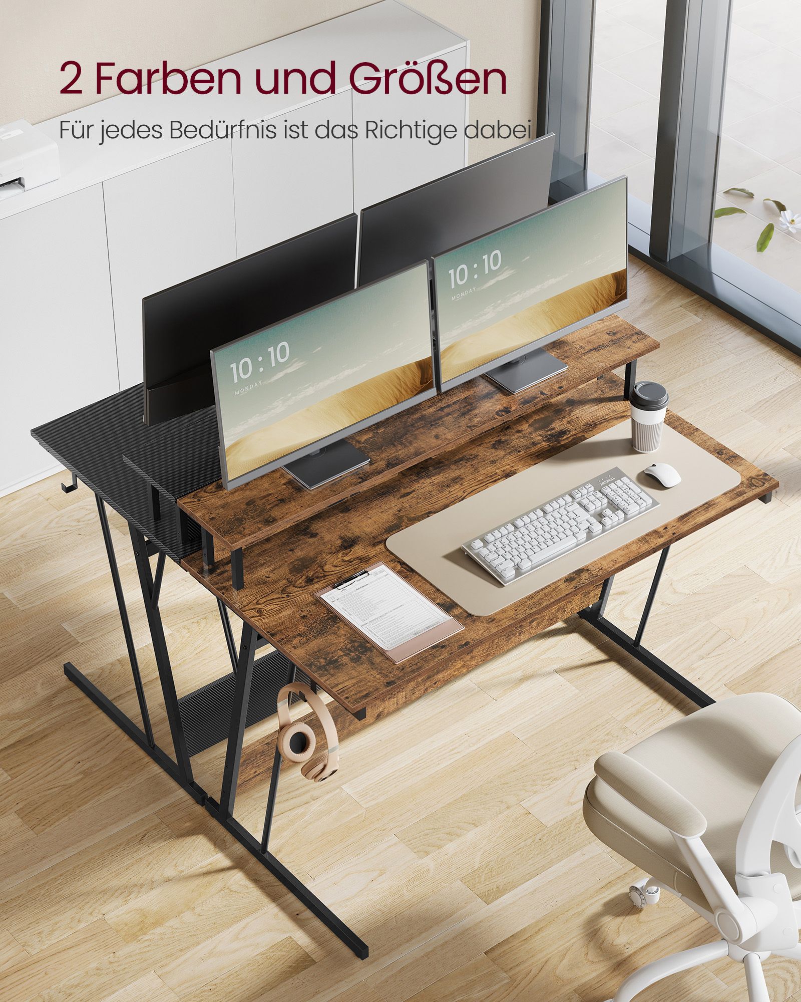 Skrivebord med strømskinne 60 x 120 x 76 cm vintage brun - Billede 6