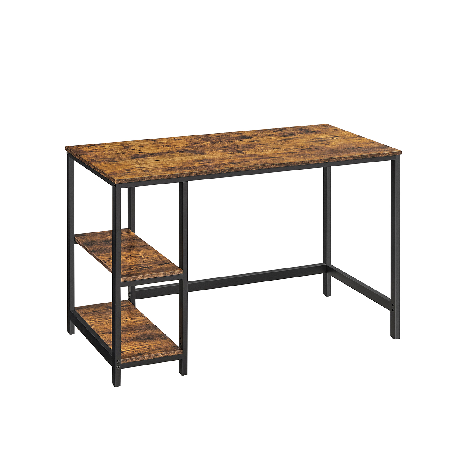 Computer Desk, Writing Desk with 2 Shelves on Left or Right, Work Table for Office Living Room, Steel Frame, Industrial, Rustic Brown and Black LWD47X