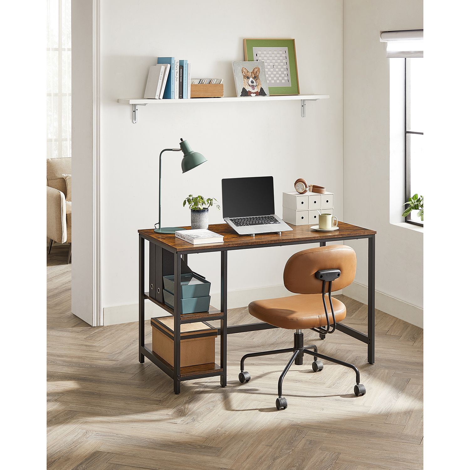 Computer Desk, Writing Desk with 2 Shelves on Left or Right, Work Table for Office Living Room, Steel Frame, Industrial, Rustic Brown and Black LWD47X - Image 3