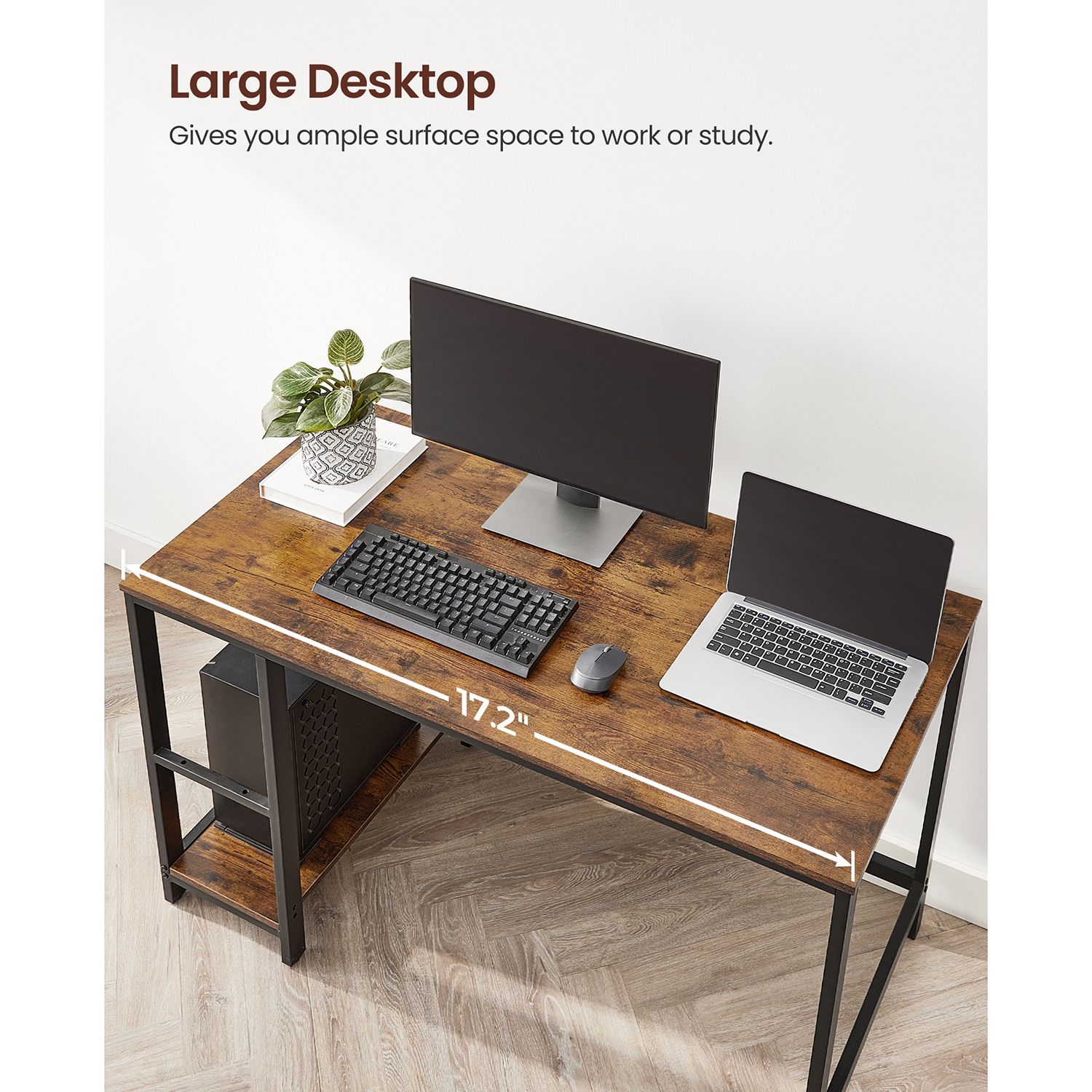 Computer Desk, Writing Desk with 2 Shelves on Left or Right, Work Table for Office Living Room, Steel Frame, Industrial, Rustic Brown and Black LWD47X - Image 5