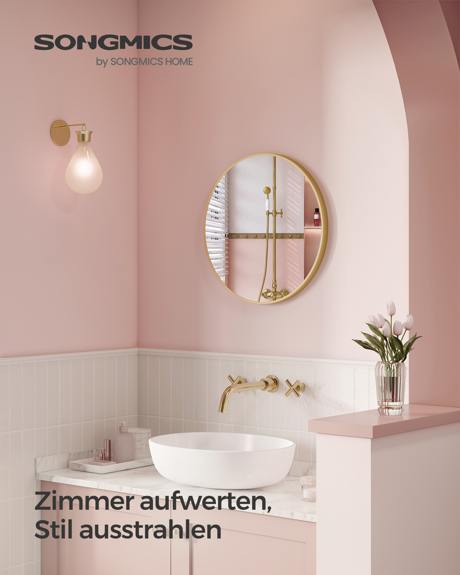 Spejl rund nem montering moderne metallisk guld - Billede 2