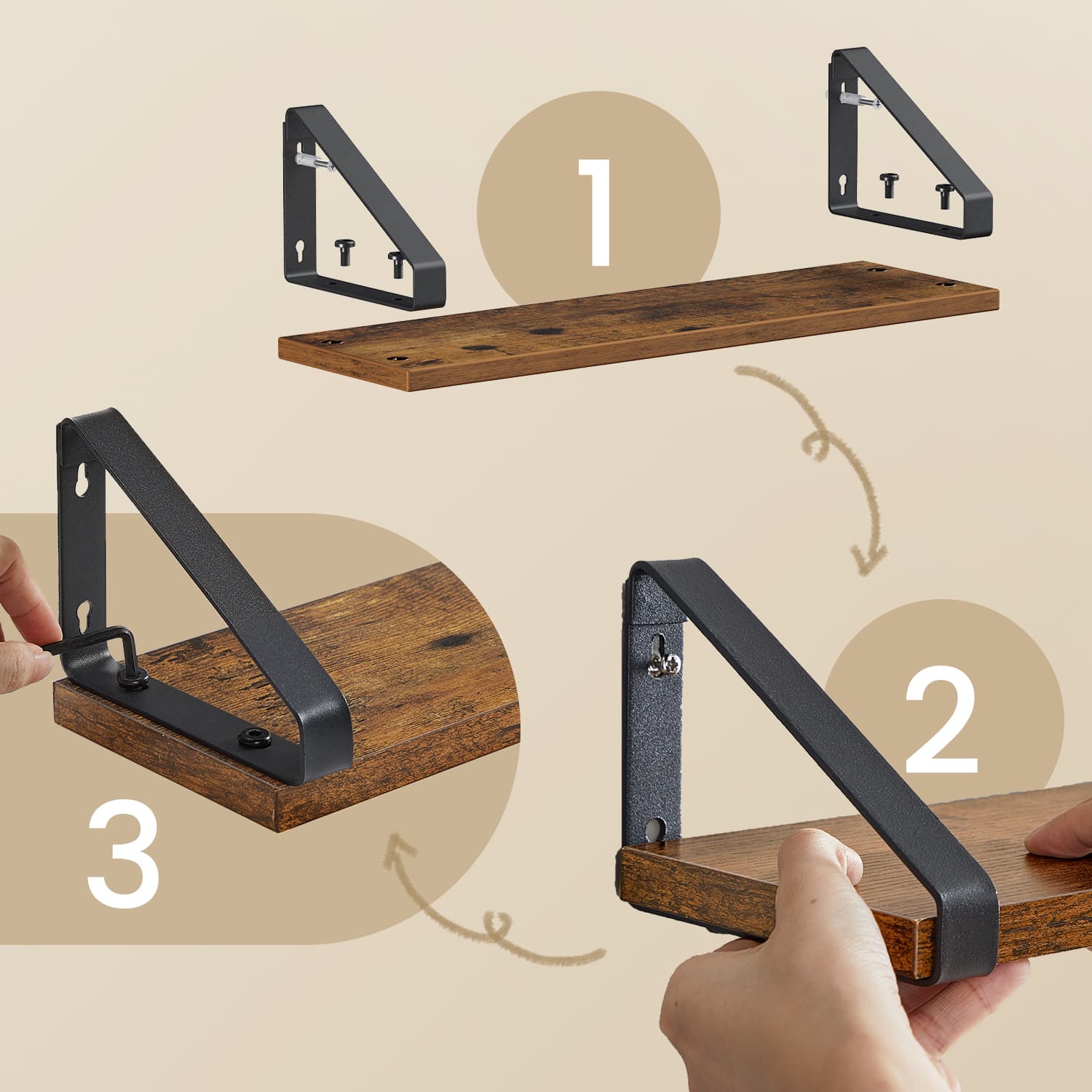 VASAGLE wall shelf, floating shelf, set of 3 - Image 5
