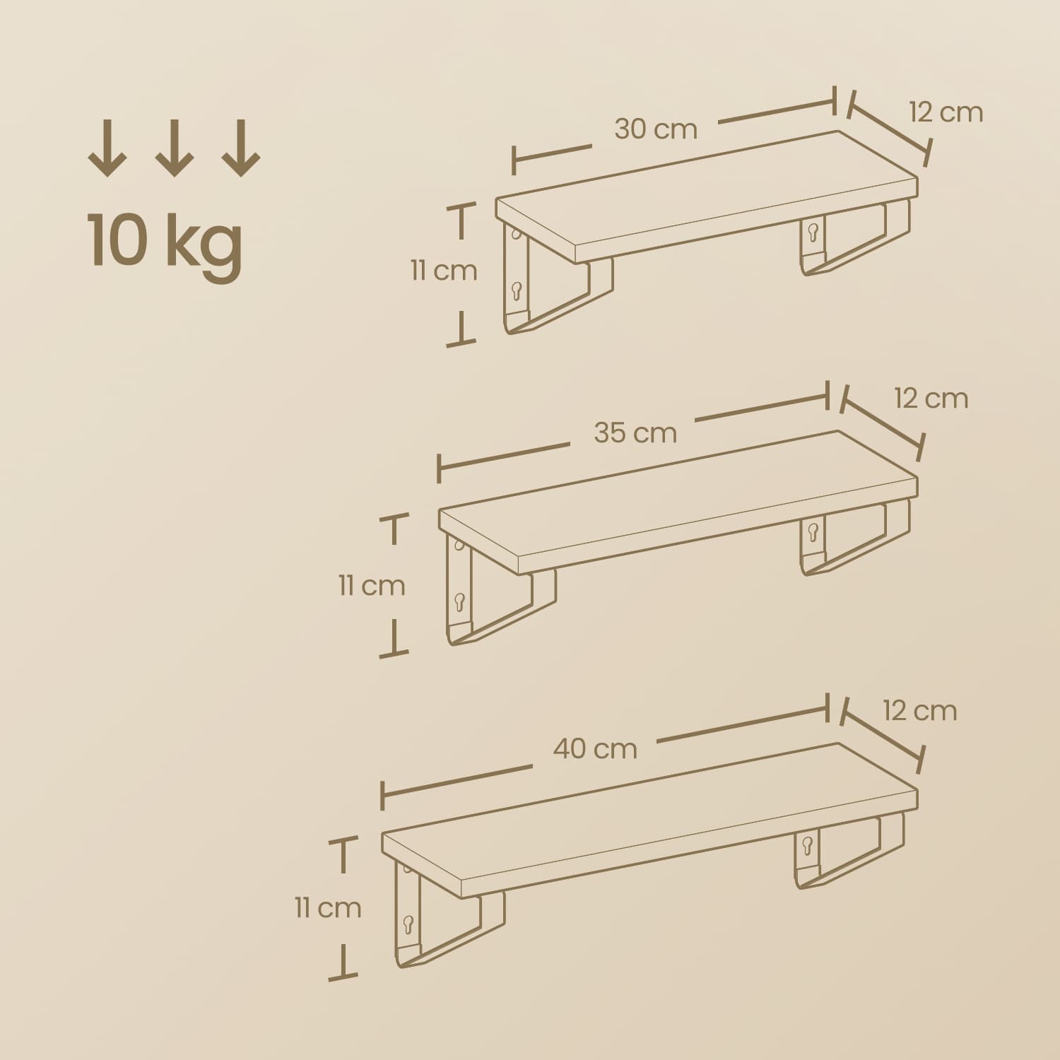 VASAGLE wall shelf, floating shelf, set of 3 - Image 6