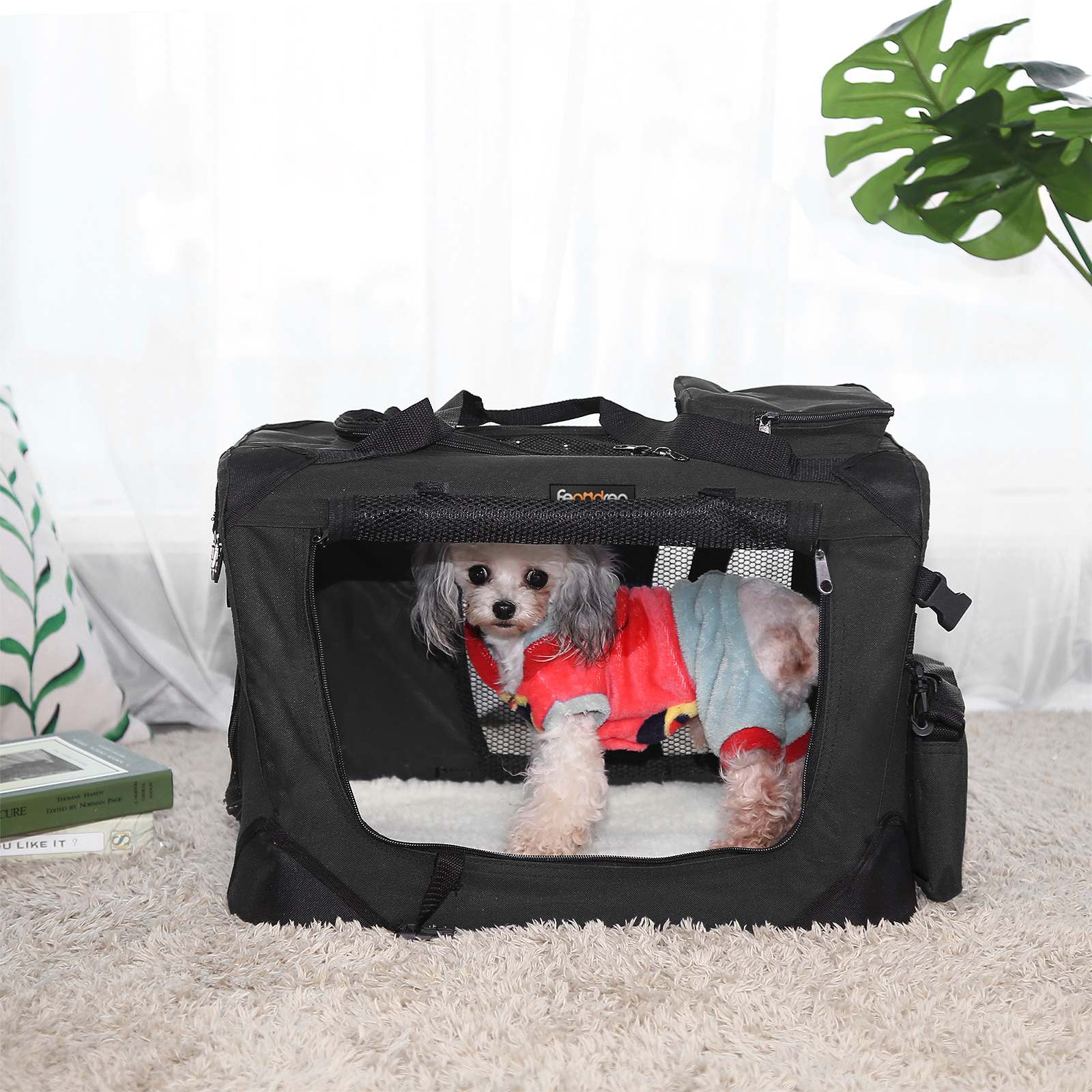 Dog Carrier, Folding Fabric Pet Carrier, 50 x 35 x 35 cm, Black - Image 4