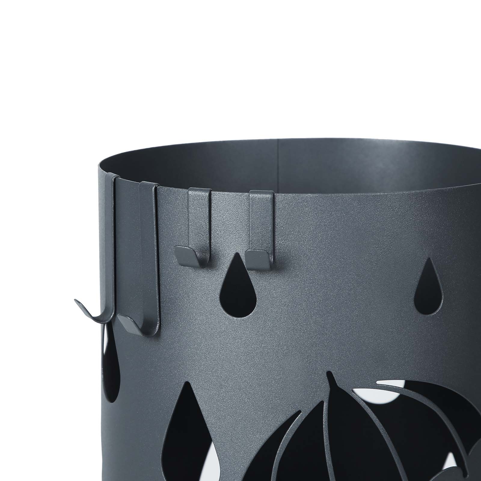 Paraplystativ i metal, paraplyholder med vandbakke og kroge, 19,5 x 49 cm (diameter x højde), rund, mat antracitgrå - Billede 5
