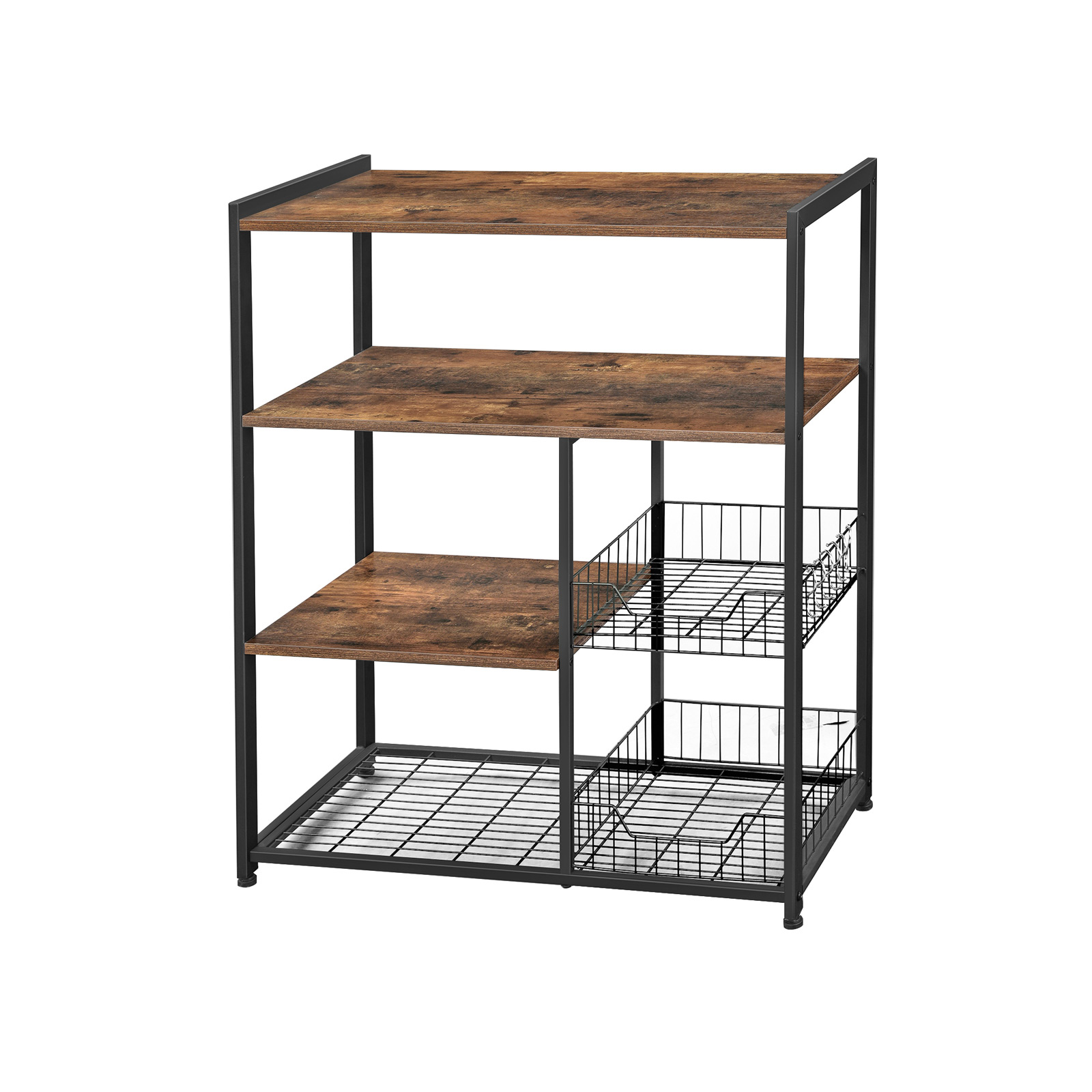 Bagerreol, køkkenø med 2 metalnetkurve, hylder og kroge, 80 x 35 x 95 cm, industriel stil, rustik brun - Billede 2