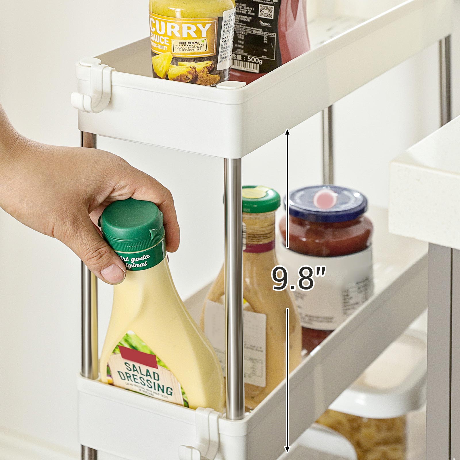 4-Tier Storage Trolley on Wheels, Plastic Storage Unit, Space-Saving Shelving Organiser for Small Spaces, Bathroom Kitchen, 40 x 12.5 x 88 cm, White KSC08WT - Image 5