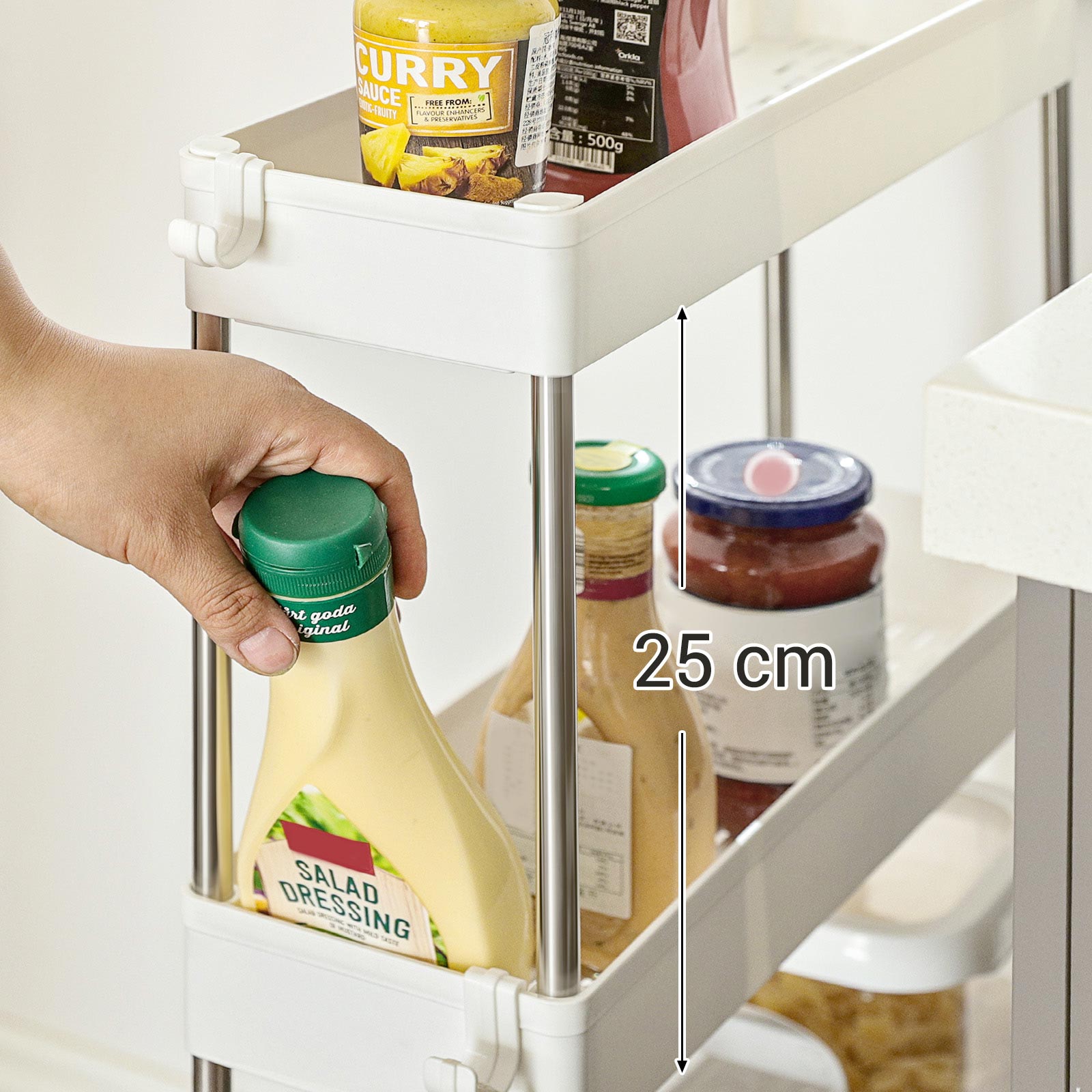 4-Tier Storage Trolley on Wheels, Plastic Storage Unit, Space-Saving Shelving Organiser for Small Spaces, Bathroom Kitchen, 40 x 12.5 x 88 cm, White KSC08WT - Image 6