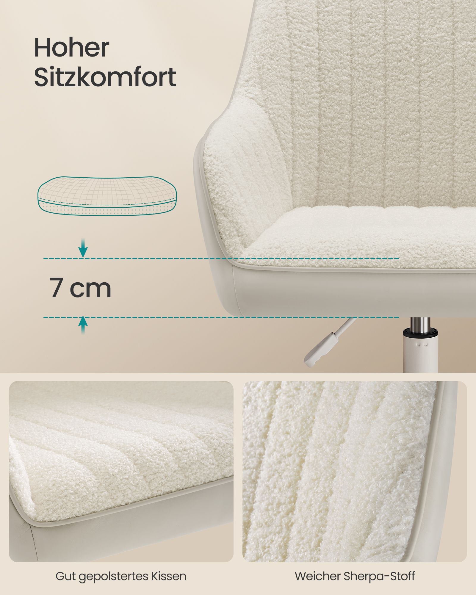 Upholstered office chair cappuccino beige-cloud white - Image 5