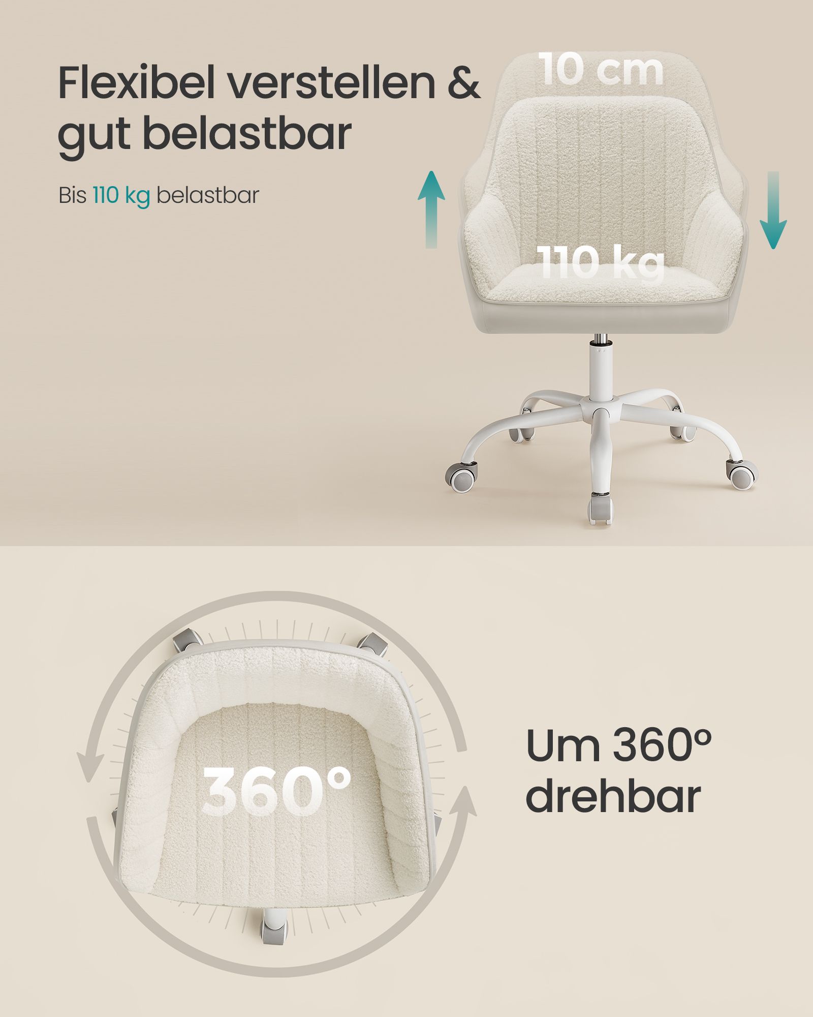 Upholstered office chair cappuccino beige-cloud white - Image 6