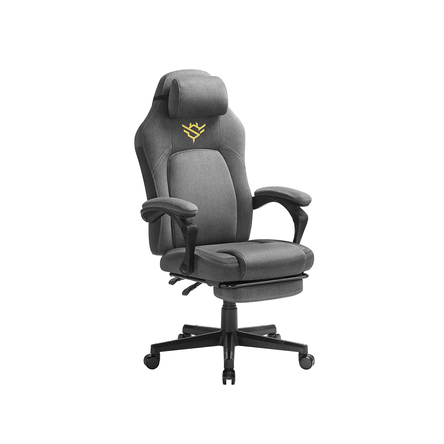 Height-adjustable gaming chair with footrest and headrest cushion dove grey