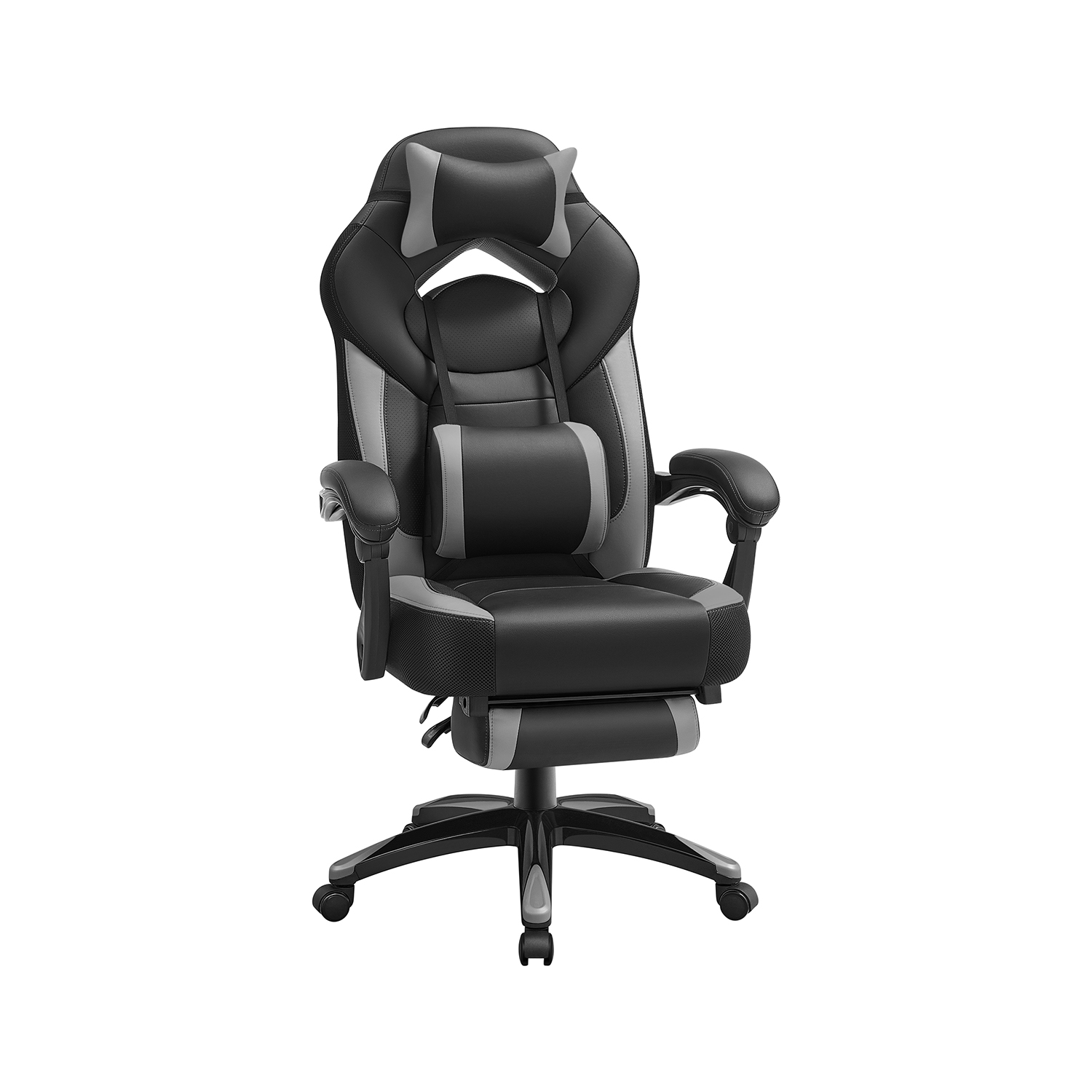 Gaming Chair, Office Racing Chair with Footrest, Ergonomic Design, Adjustable Headrest, Lumbar Support, 150 kg Weight Capacity, Black and Grey OBG77BG