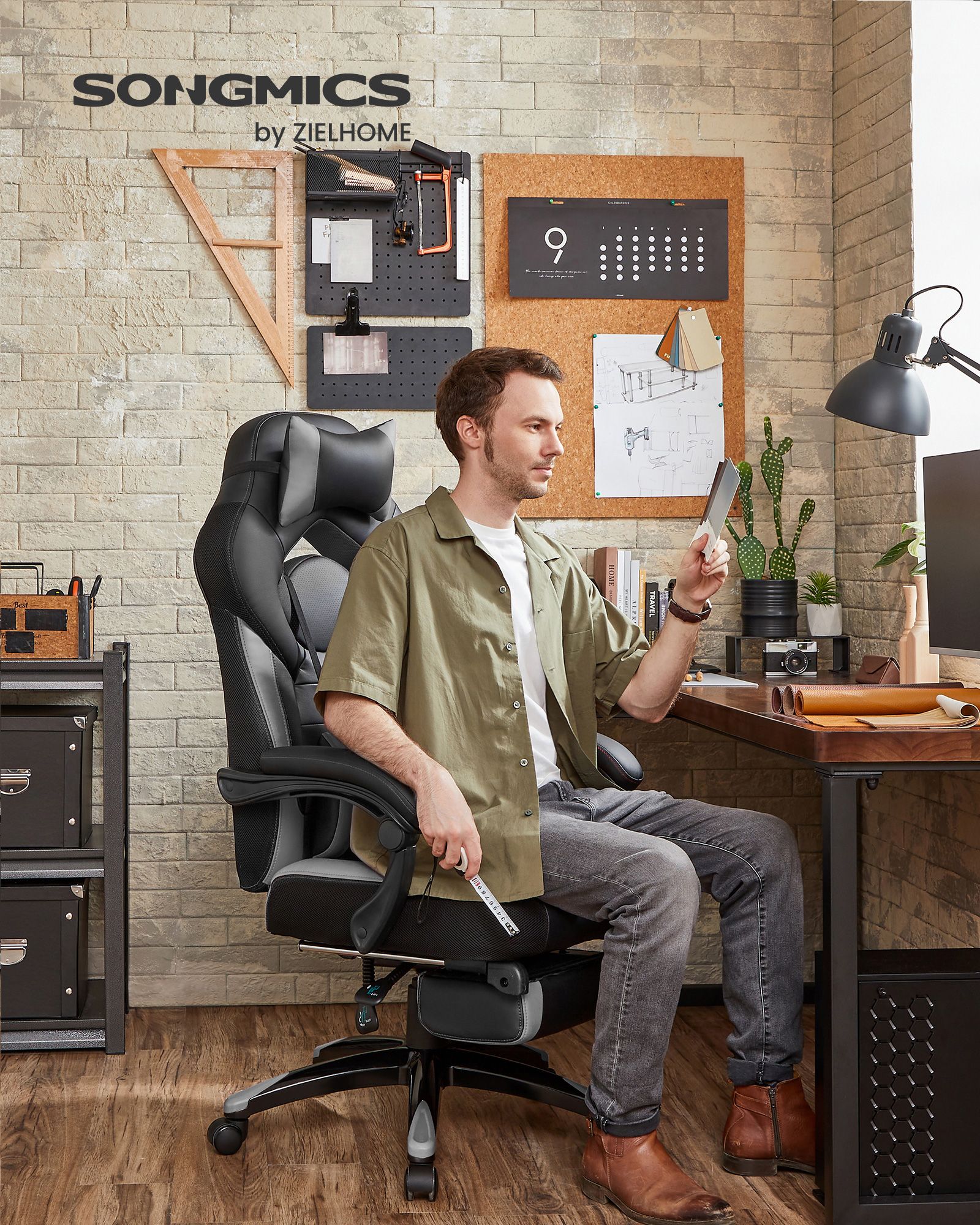 Gaming Chair, Office Racing Chair with Footrest, Ergonomic Design, Adjustable Headrest, Lumbar Support, 150 kg Weight Capacity, Black and Grey OBG77BG - Image 2