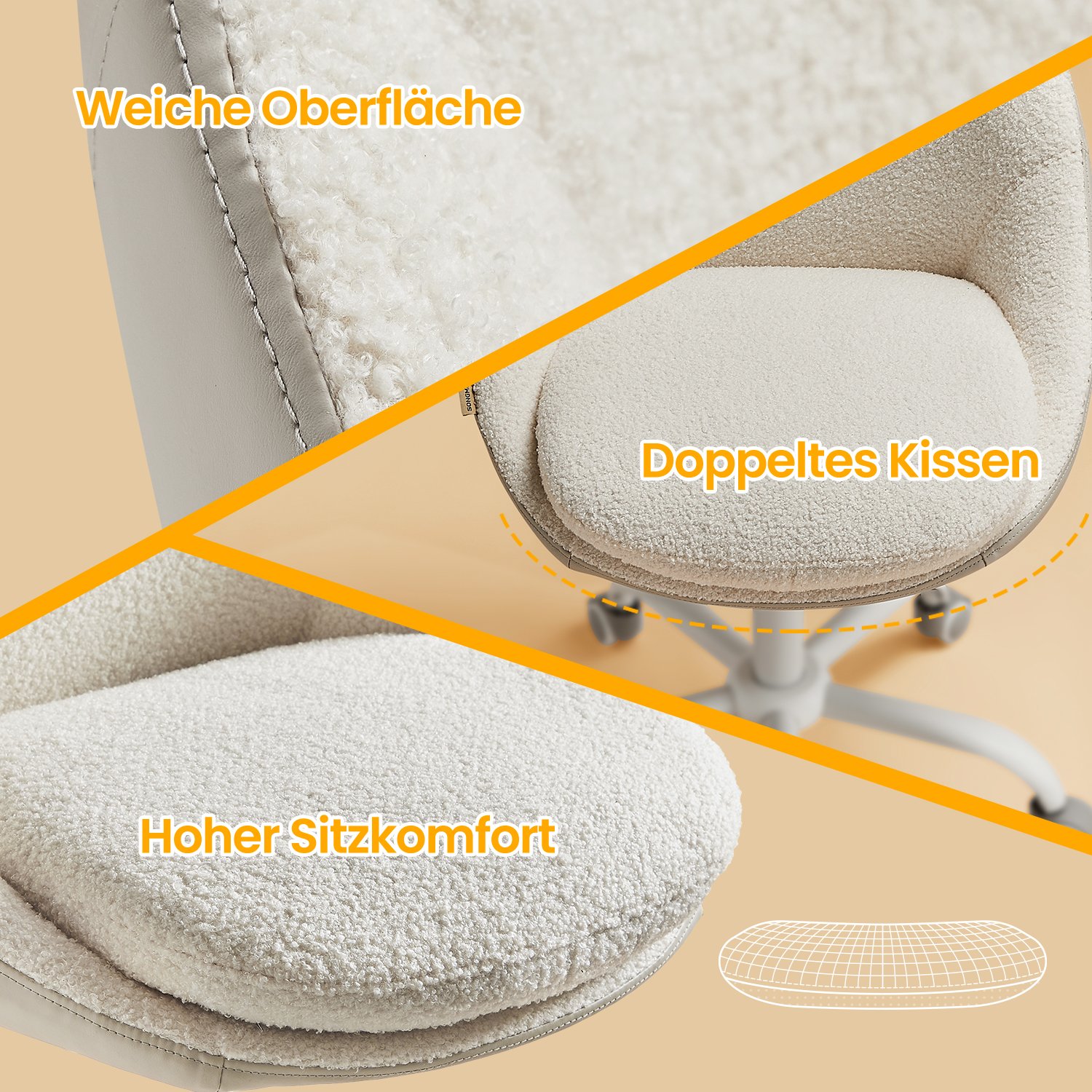 Hemmakontorsstol, sminkstol i fleece, skrivbordsstol - Bild 5