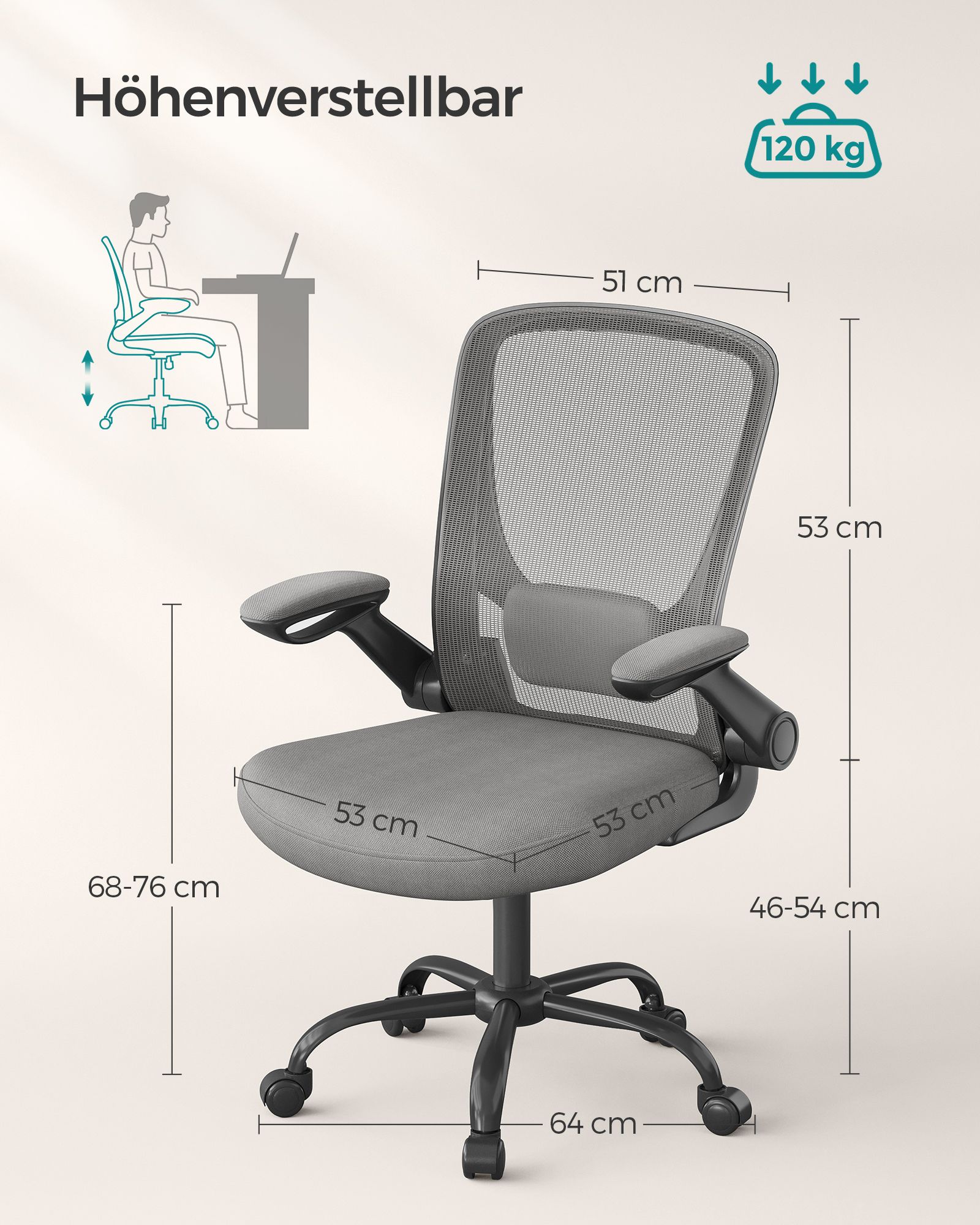 Office chair ergonomic rocking function armrests dove grey - Image 5