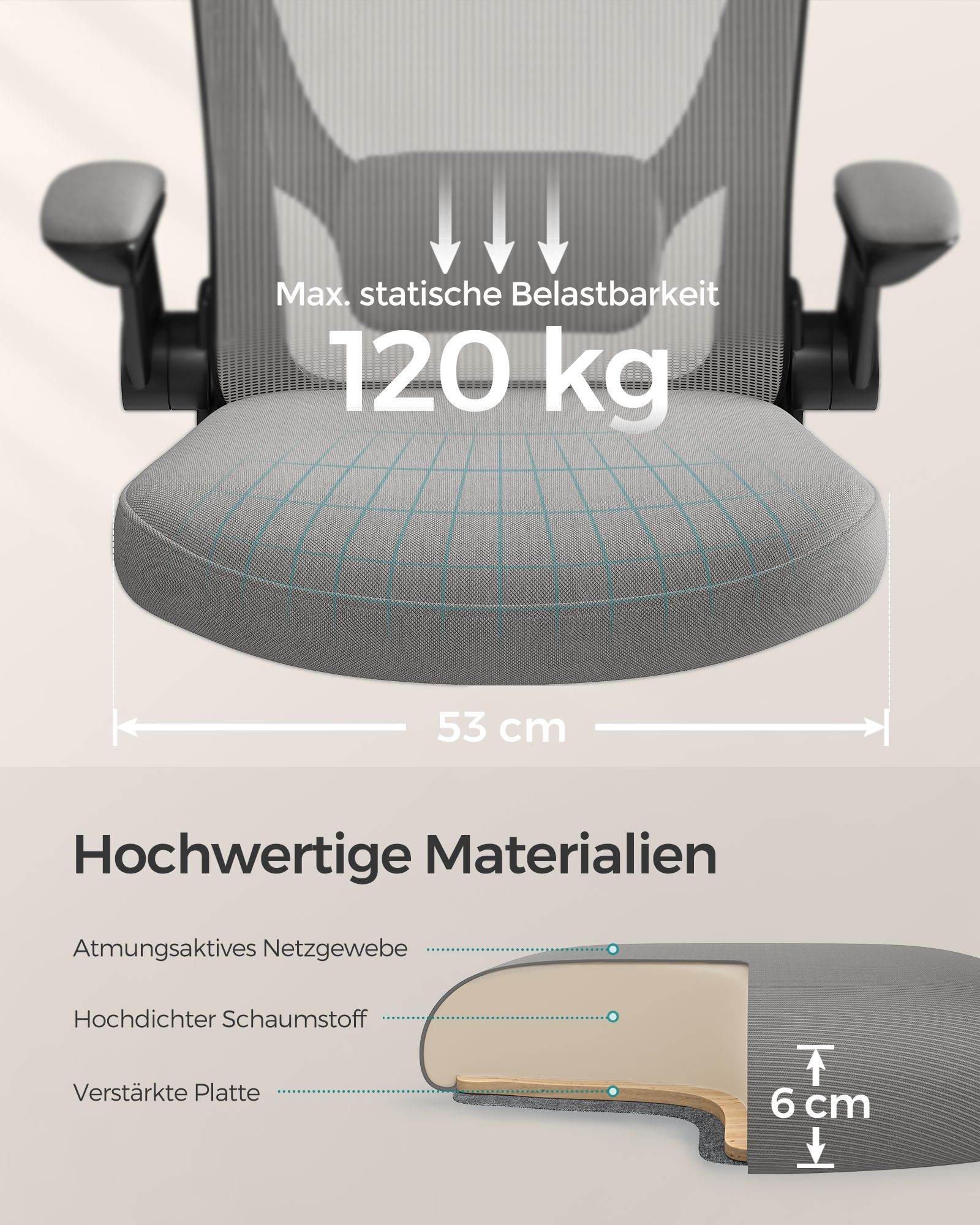 Office chair ergonomic rocking function armrests dove grey - Image 6