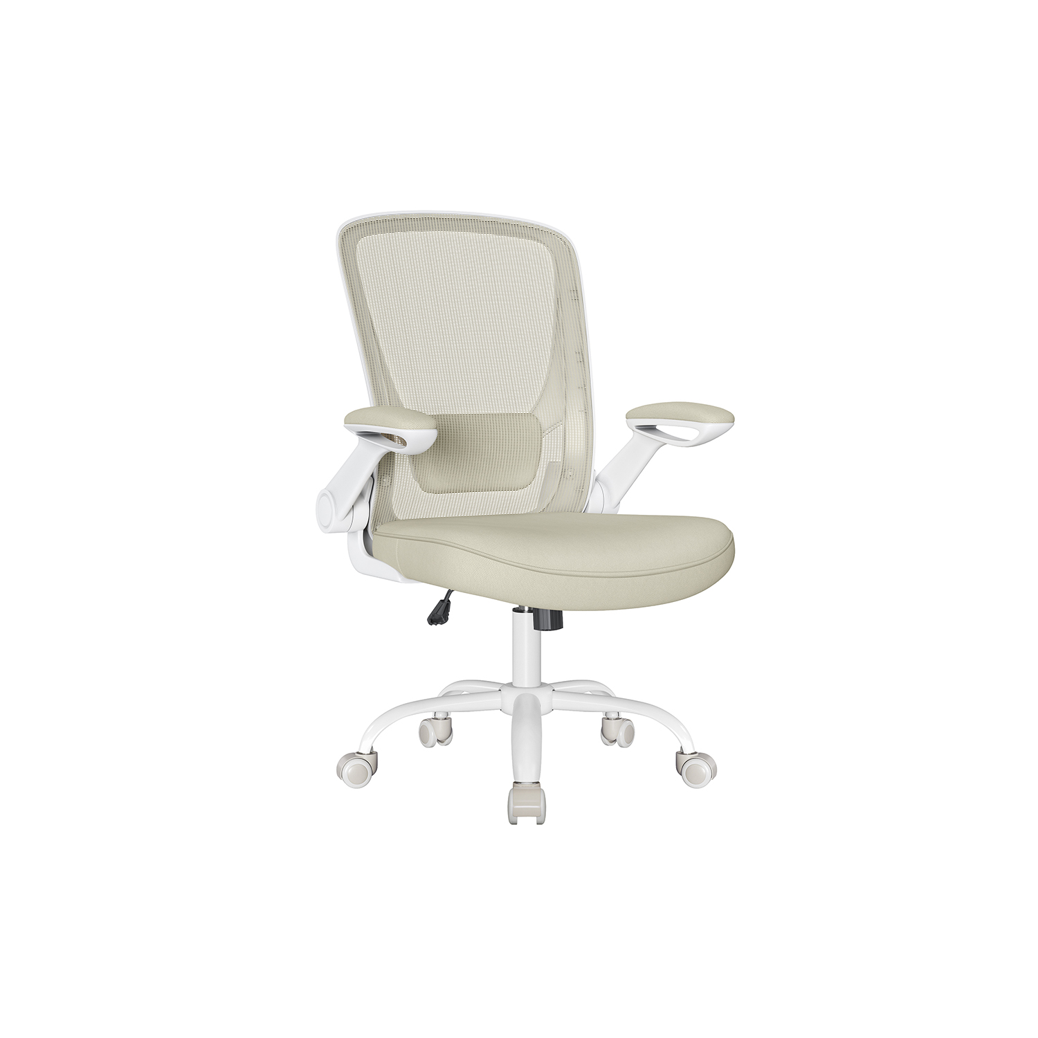 Silla de Oficina, Silla de Escritorio de Malla, Silla de Ordenador Ergonómica, Soporte Lumbar, Oscilante, Anchura de Asiento 53 cm, Apoyabrazos Abatibles, Beige Avena