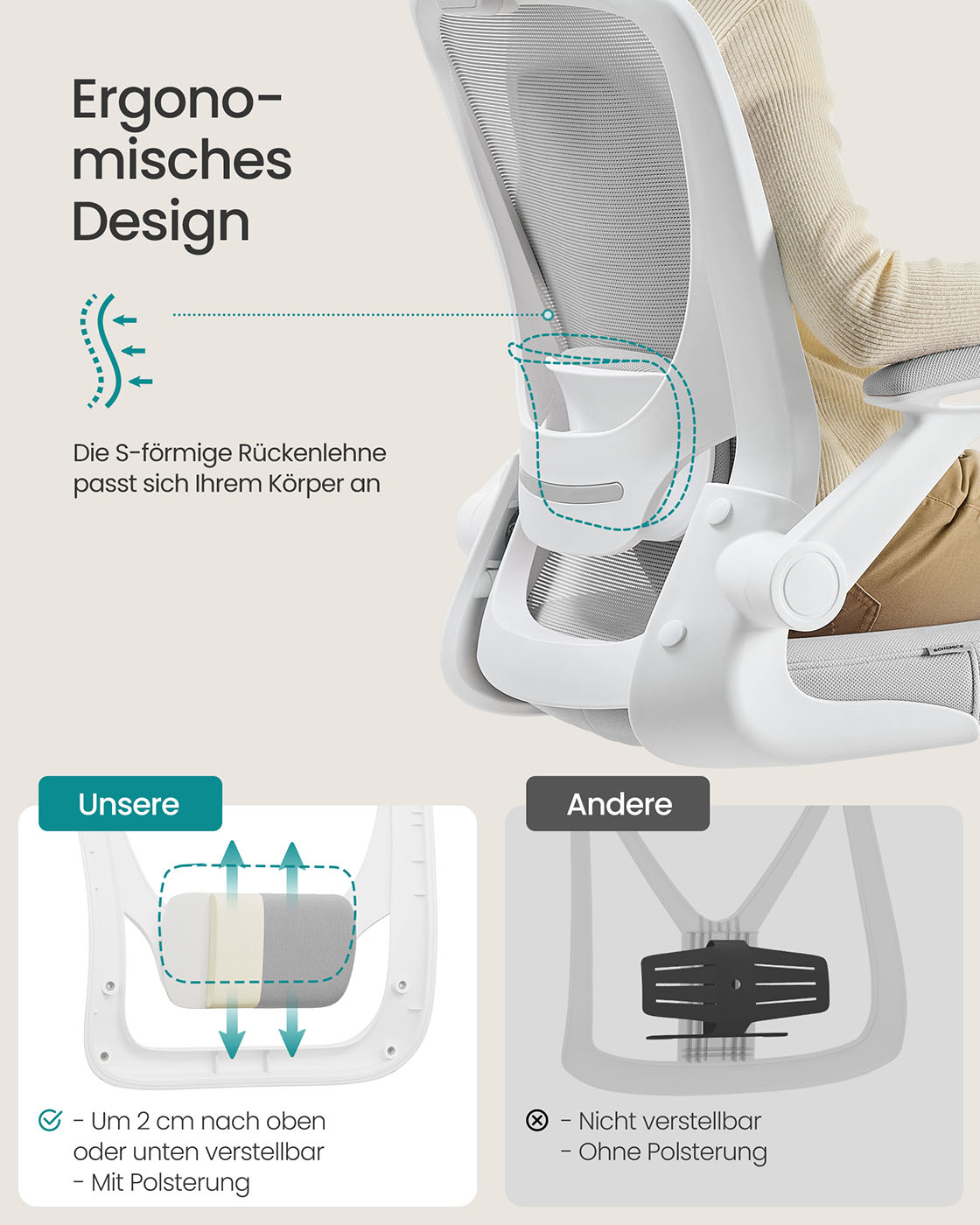 Ergonomic office chair with mesh and headrest dove grey - Image 4