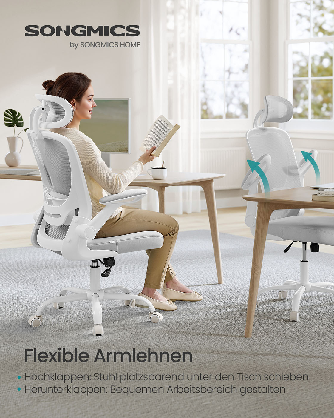 Ergonomic office chair with mesh and headrest dove grey - Image 6
