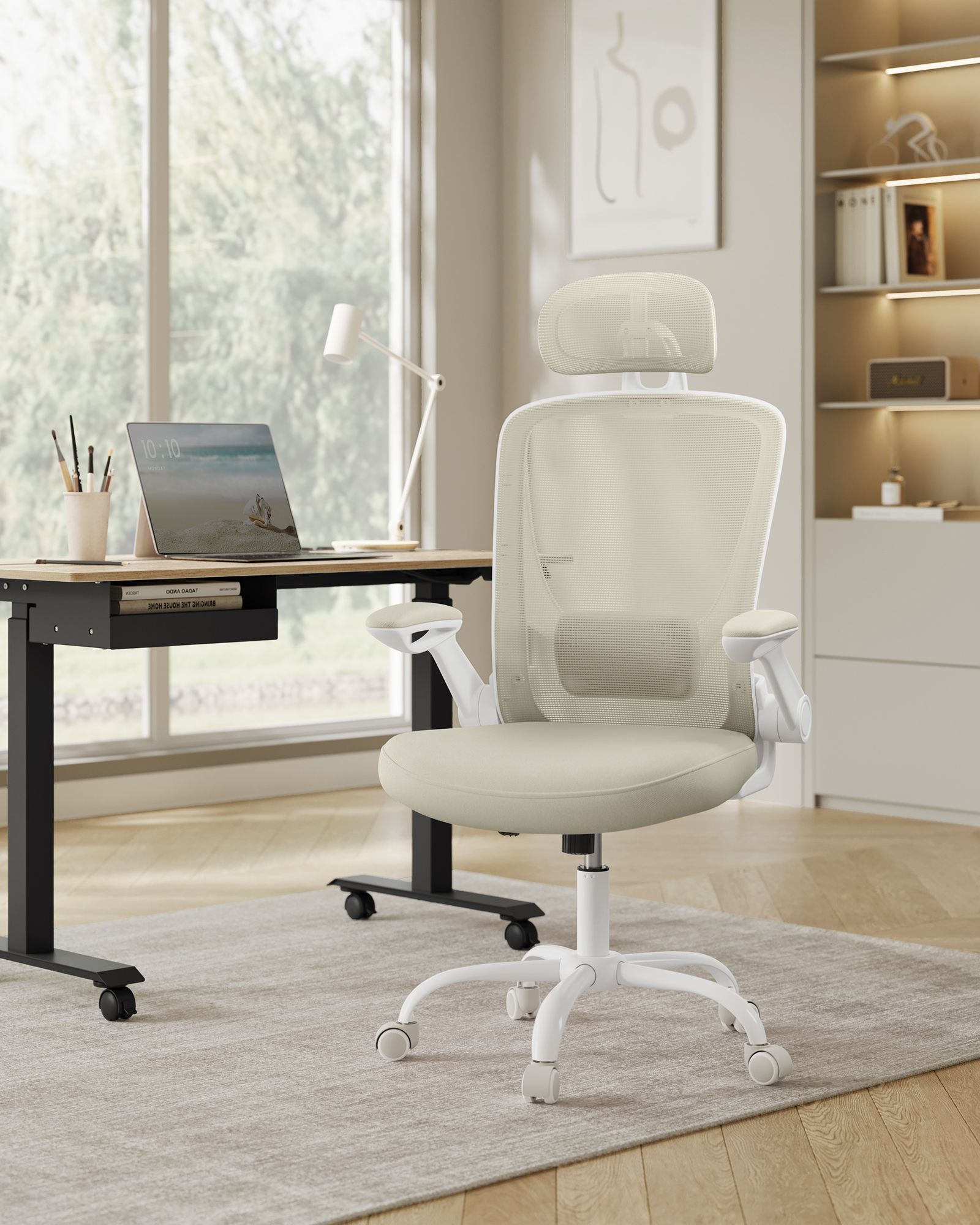 Ergonomisk kontorstol med net cappuccino beige - Billede 2