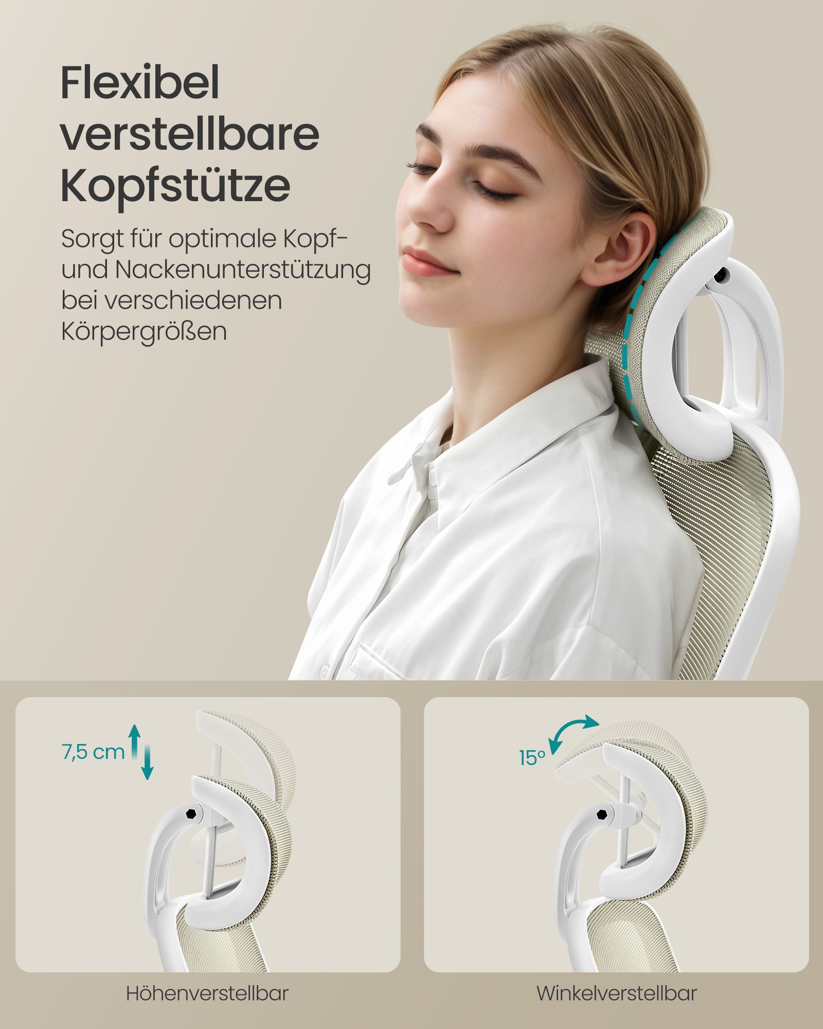 Ergonomisk kontorstol med net cappuccino beige - Billede 4