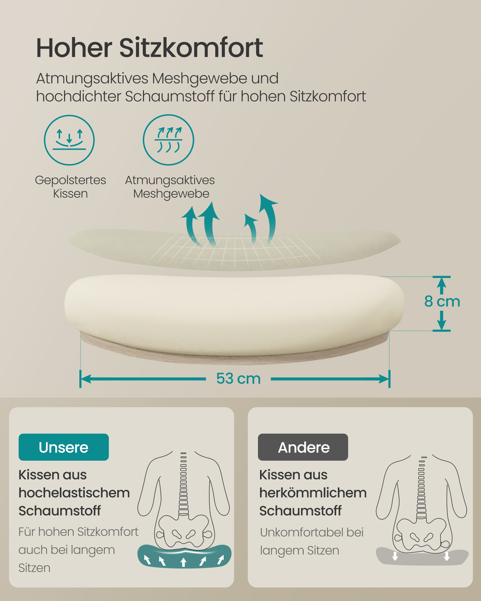 Ergonomisk kontorstol med net cappuccino beige - Billede 5