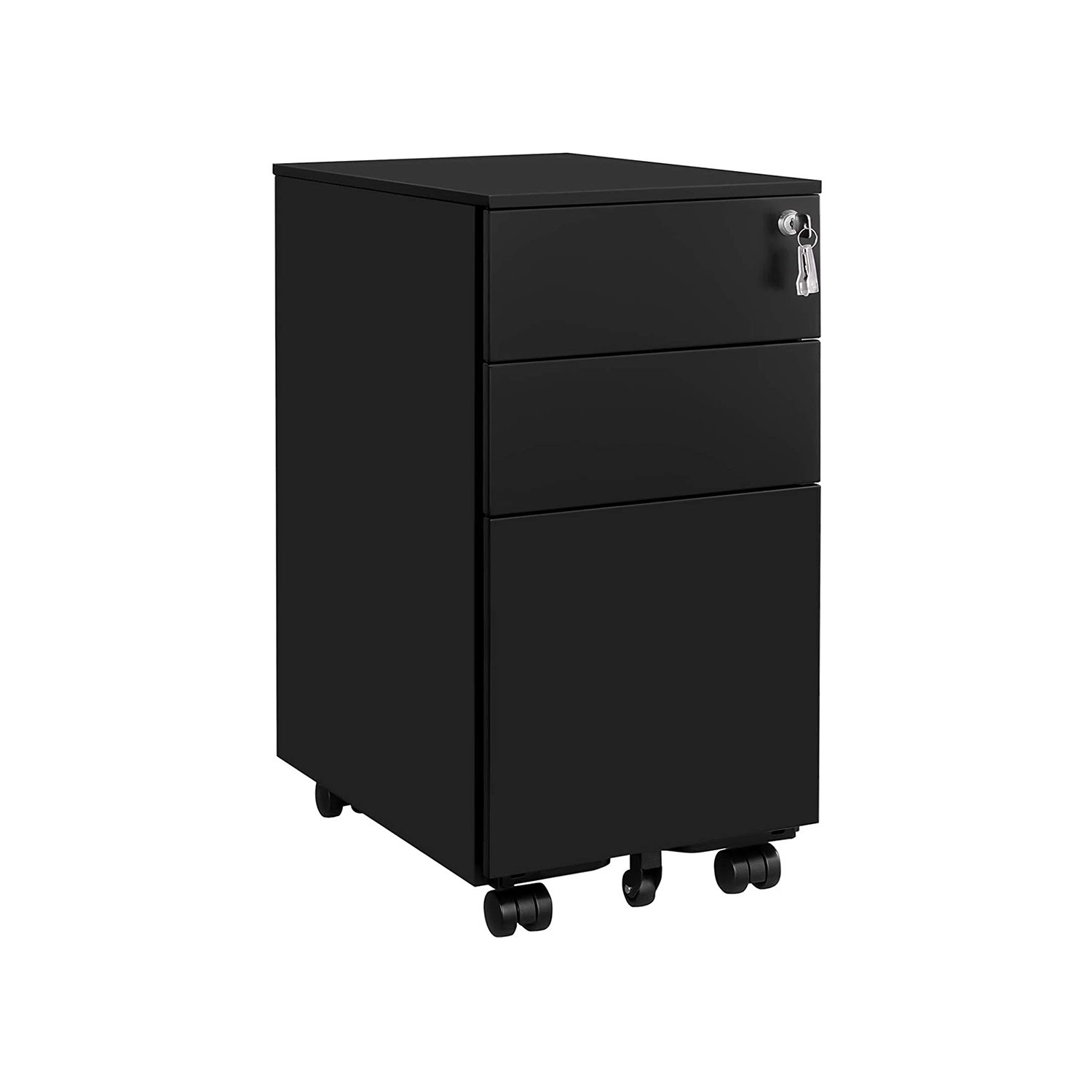 Office Filing Cabinet Mobile Storage Cabinet with Wheels and Lock for Documents and Suspension File with 3 Drawers Black OFC031B01