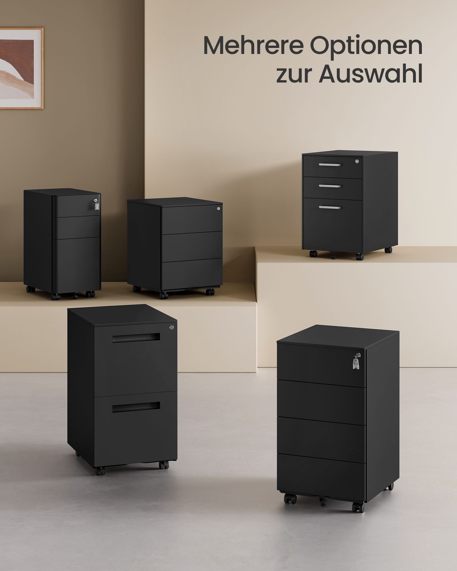 Mobile pedestal with 4 drawers and wheels ink black - Image 6