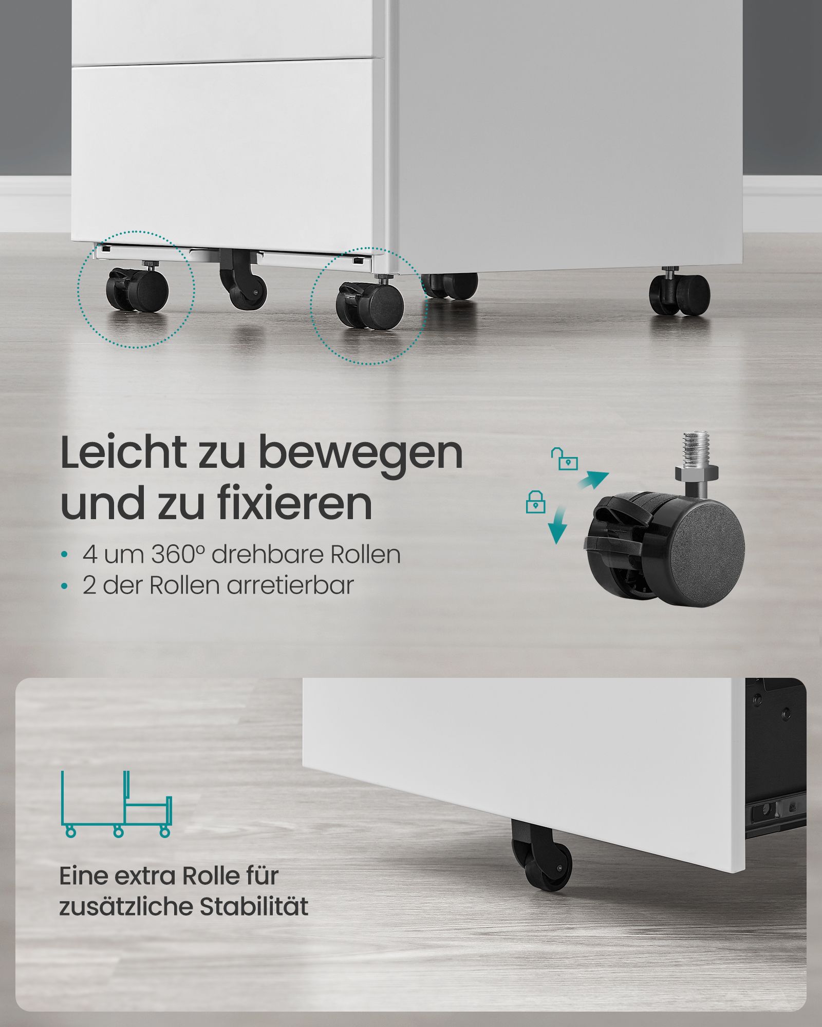 Mobile File Cabinet, Lockable, with 4 Drawers, Hold Documents, Stationery, Pre-Assembled, for Office, Home Office, 39 x 45 x 69.3 cm, Cloud White - Image 4