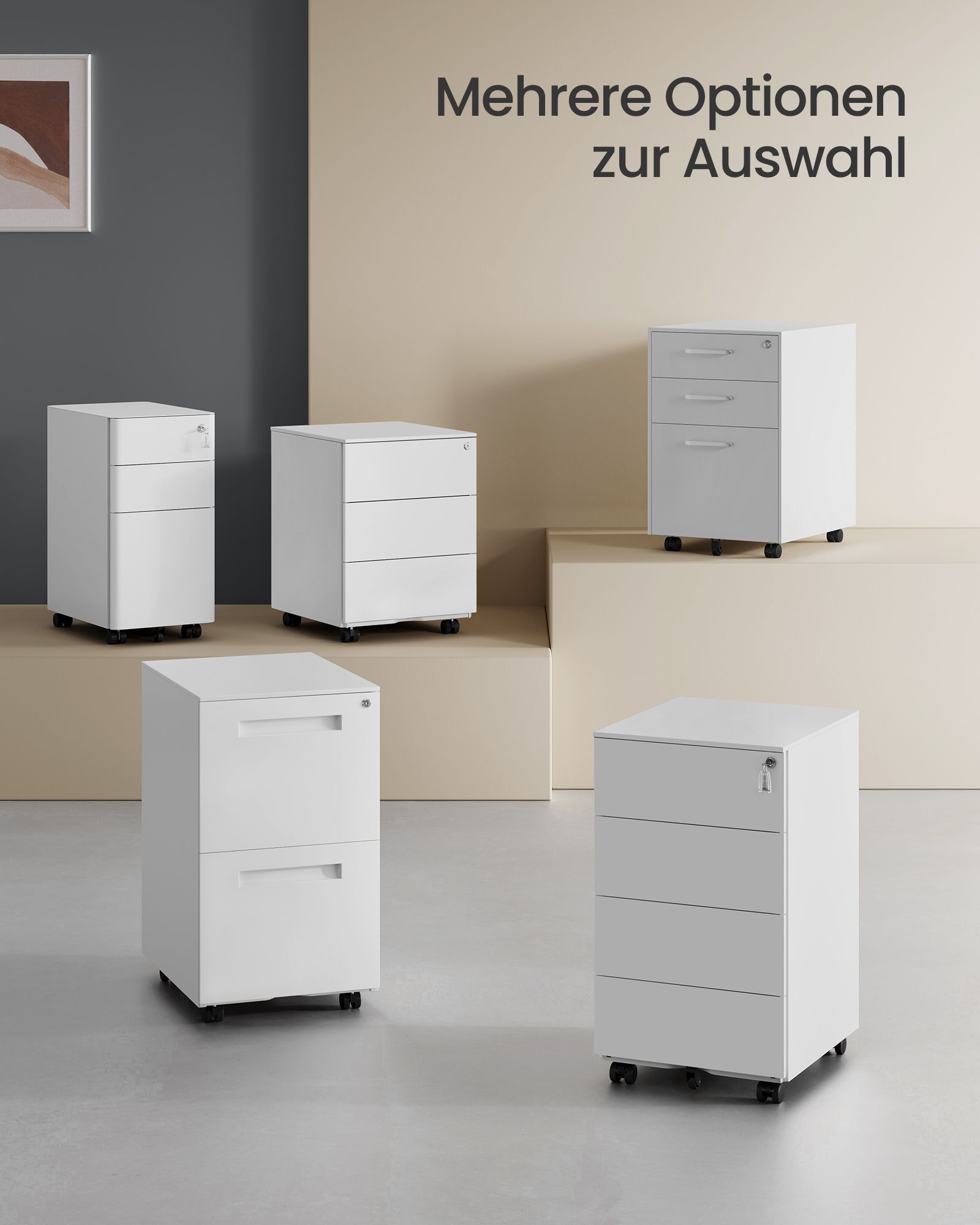Mobile File Cabinet, Lockable, with 4 Drawers, Hold Documents, Stationery, Pre-Assembled, for Office, Home Office, 39 x 45 x 69.3 cm, Cloud White - Image 6