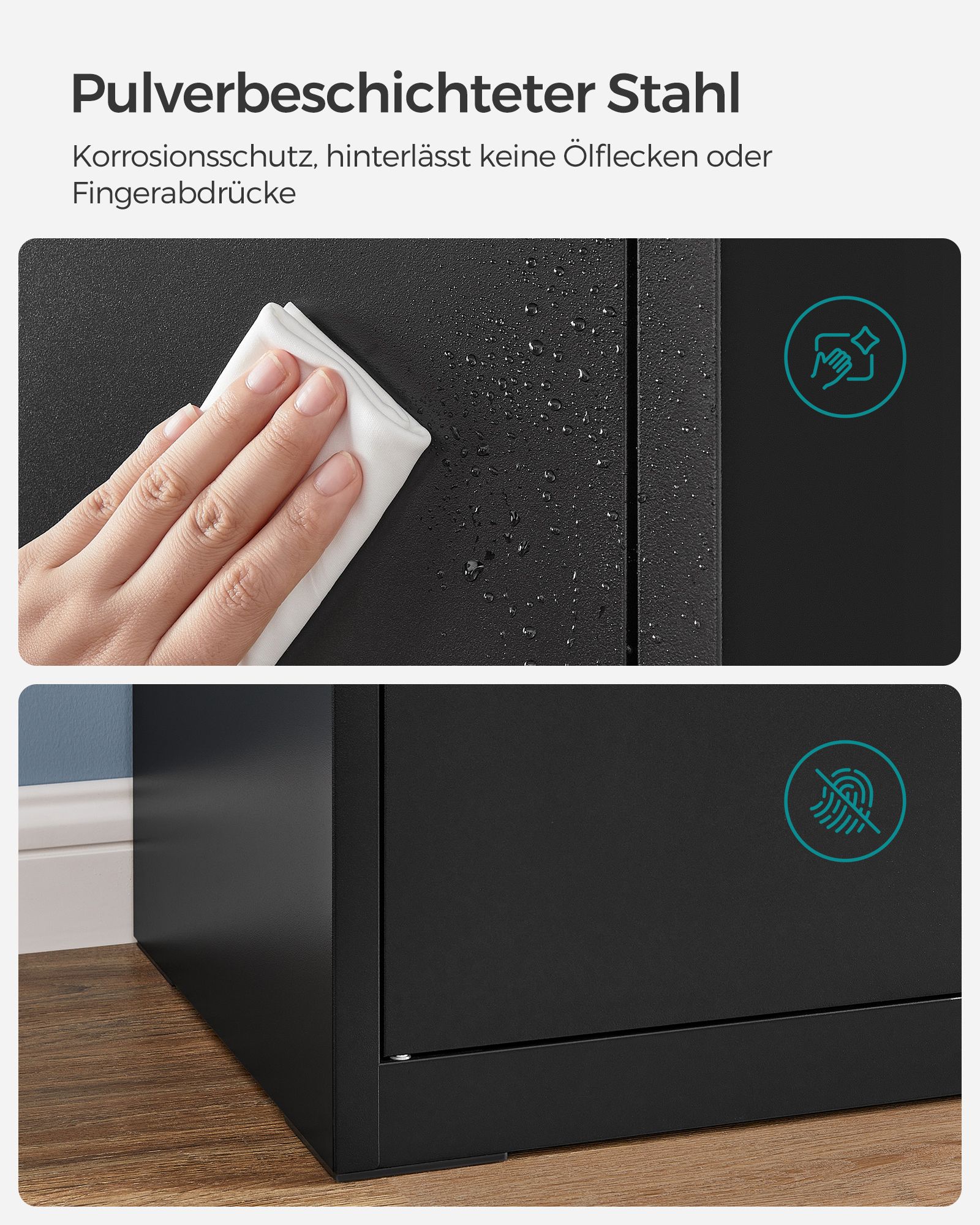 OMC015B01 Kontoropbevaringsskab i stål med 4 hylder Dobbeltdøre Lås Værktøjsskab Justerbare hylder til garagekontor Sort - Billede 6