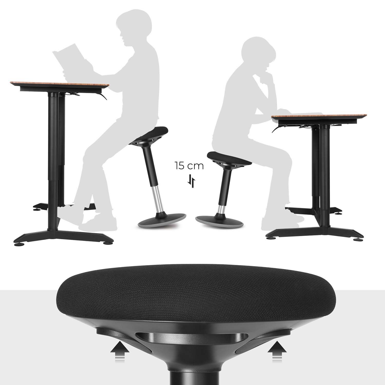 Aktiivinen jakkara, Wobble jakkara seisova työtuoli, tasapainotuoli, säädettävä korkeus 55-70 cm, ei asennusta, musta - Image 4