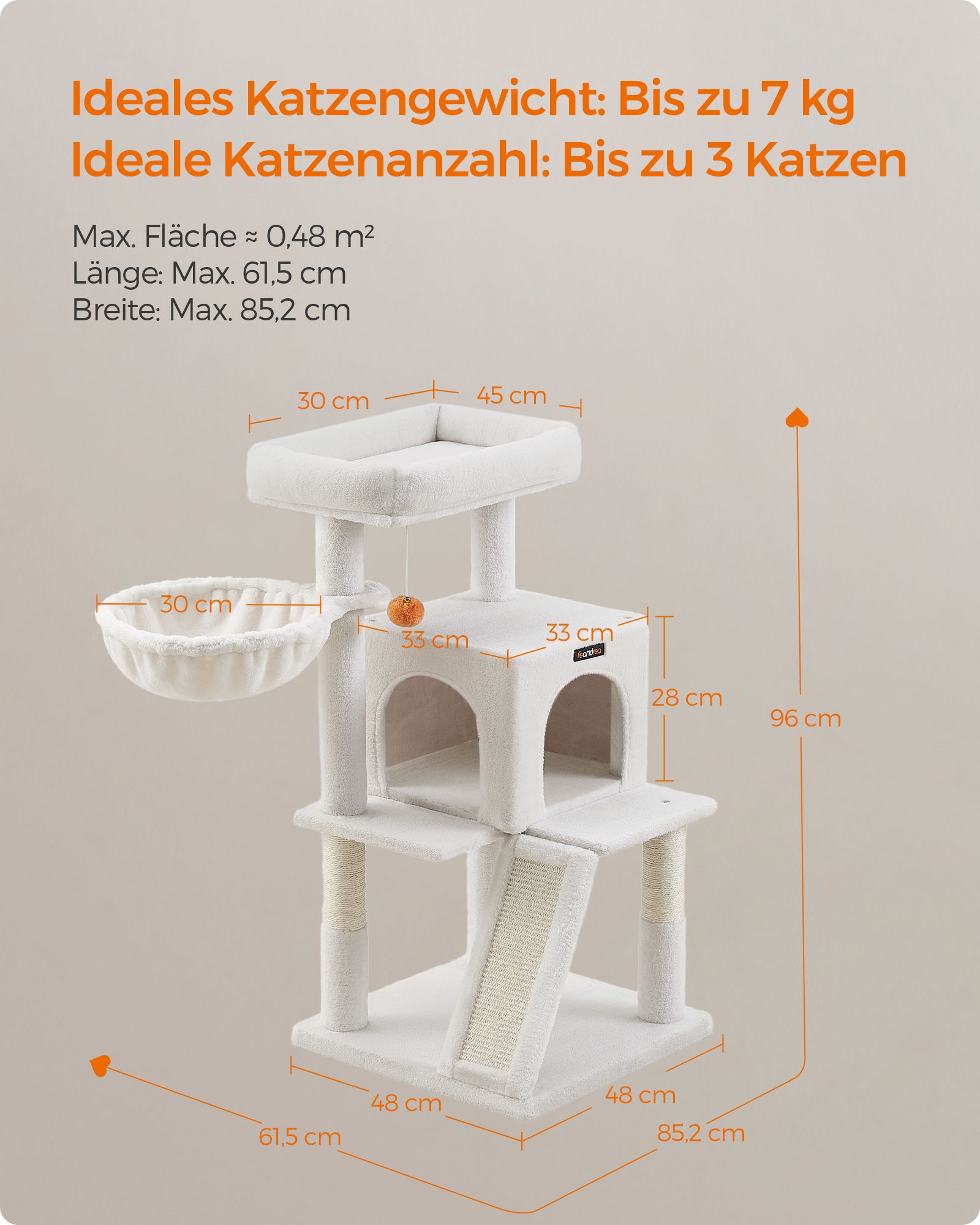 Kradsetræ med stor platform cremehvid - Billede 6