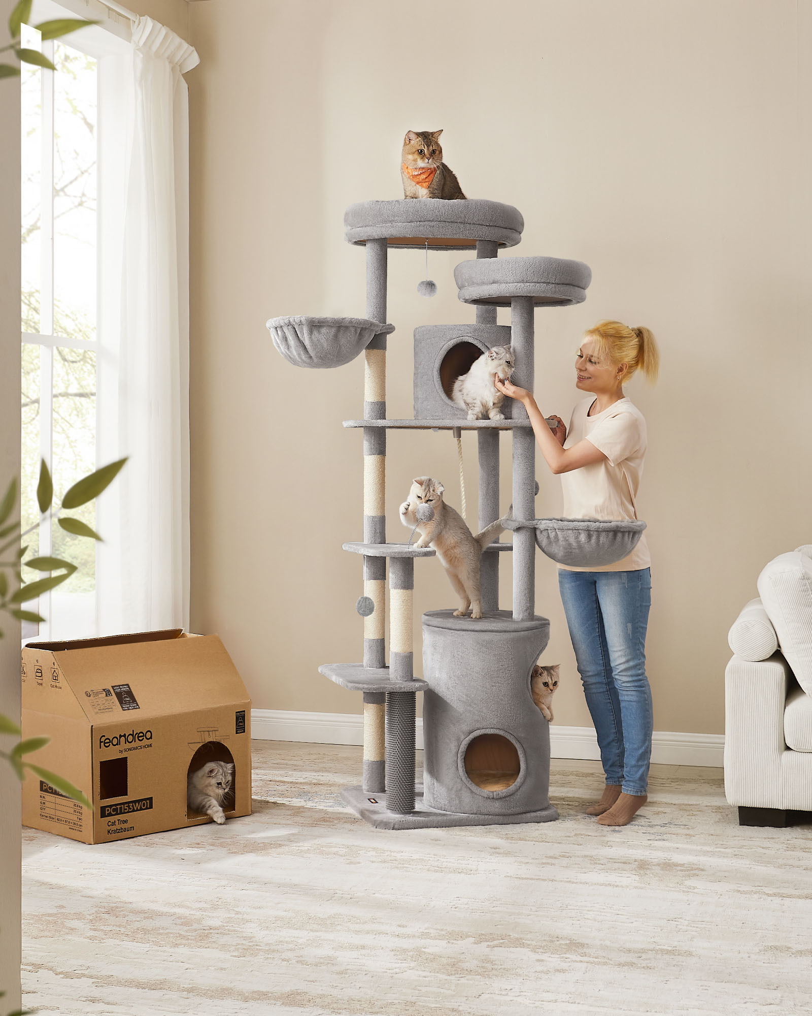 Kradsetræ large 196 cm højt med store platforme lysegrå - Billede 2
